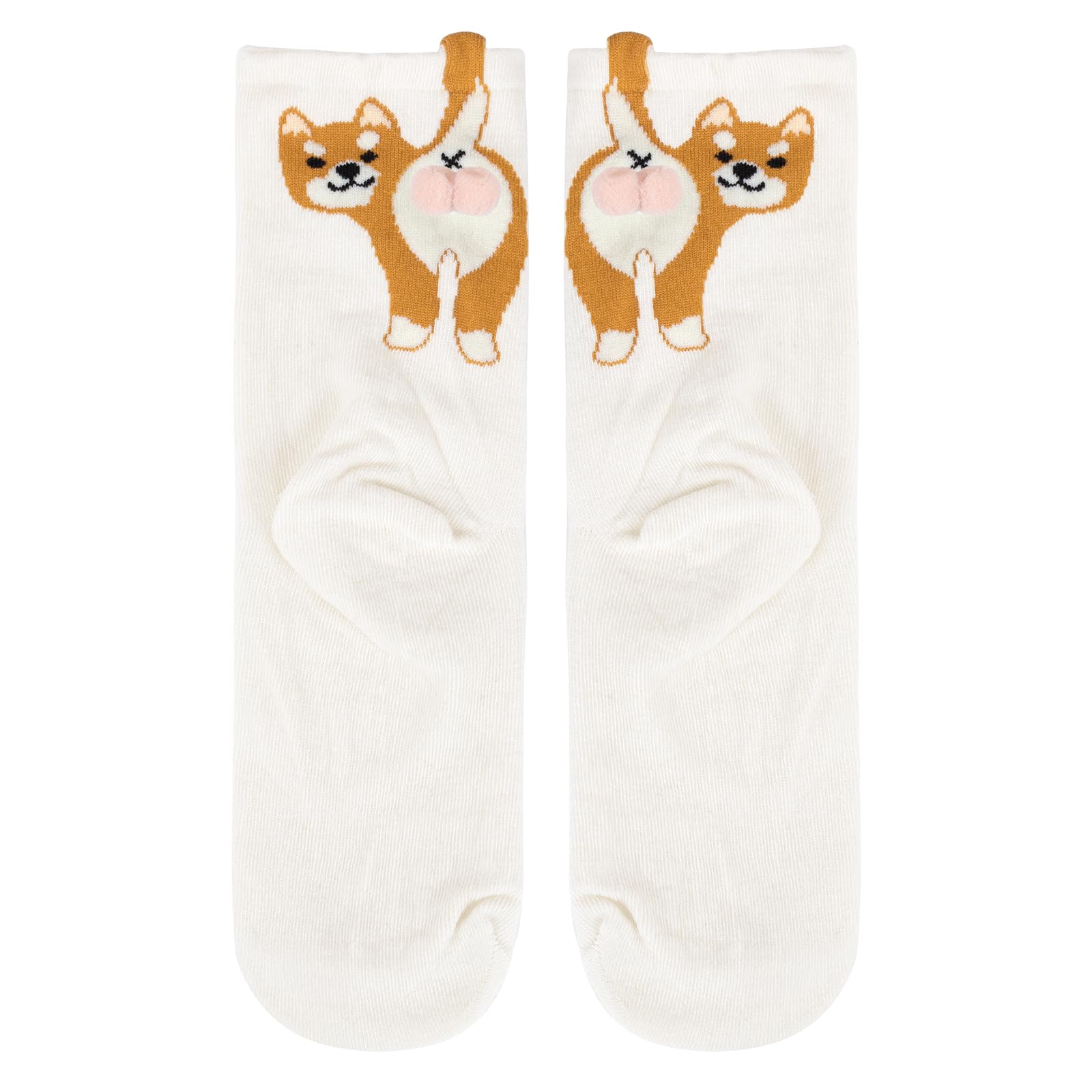Fachoi Unisex Beige Funny Dog Socks For Women Men, Cute Dog Ball Sock 3D Fuzzy Balls Cotton Novelty Animal Crew Socks Christmas Birthday Novelty Gift For Dogs Lovers F4-Ggddw (Beige)