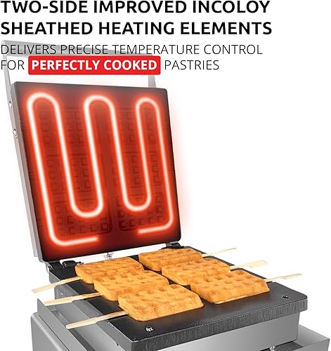 Miniatura 3 de ALDKitchen Gofrera belga gruesa | Tipo de prensa | Uso profesional | Acero inoxidable | Antiadherente | 110 V (6 gofres en un palo)