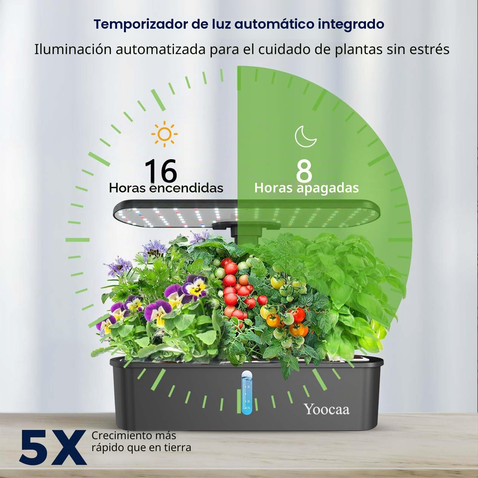 Sistema de Cultivo hidropónico de 12 cápsulas con luz LED de Crecimiento y Temporizador automático, Kit de jardín de Hierbas Ajustable para Interiores y Cocina (19.4 Pulgadas de Altura máxima)