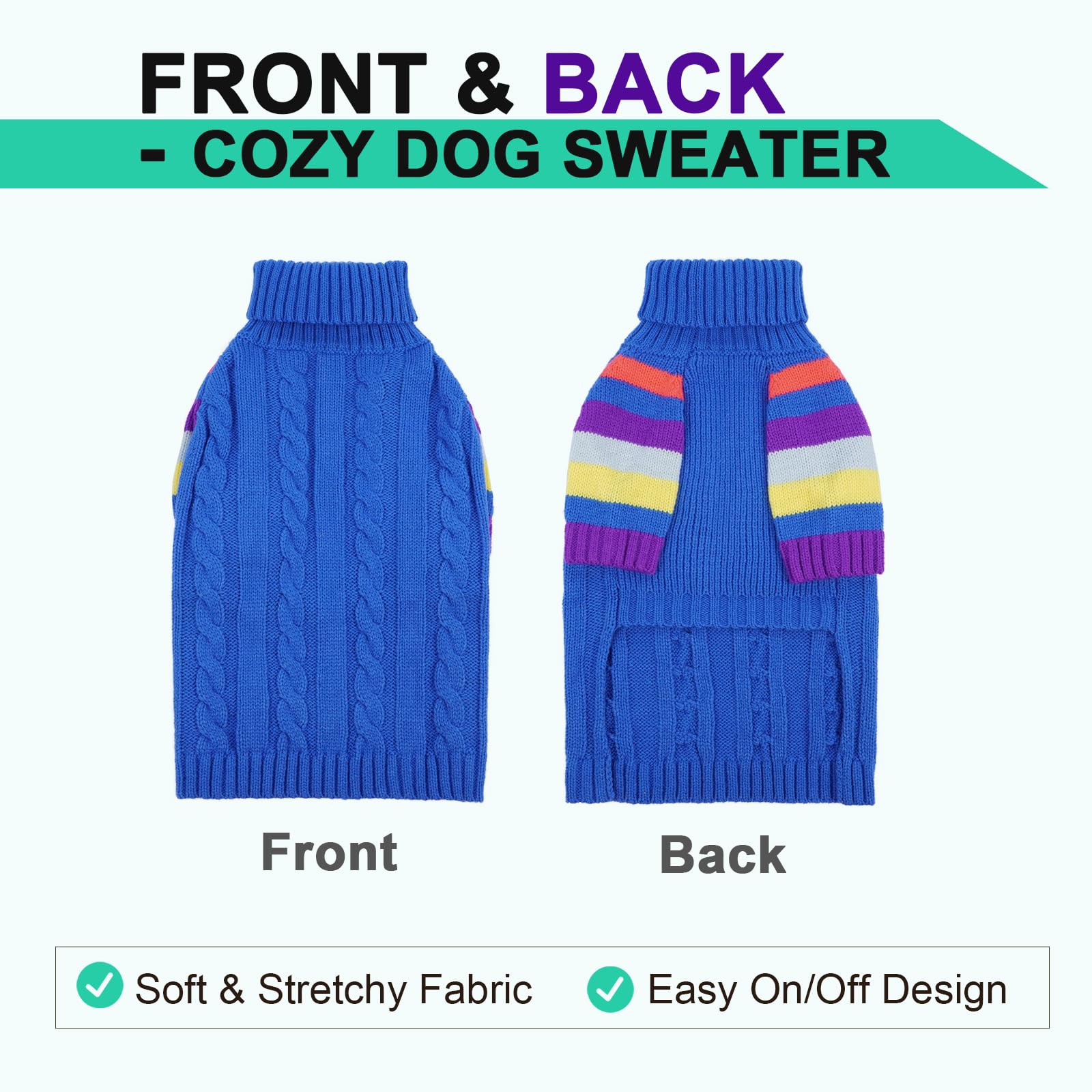 OUOBOB Dog Jumper with High Neck & Striped Sleeves, Elastic & Breathable Sweater for Large Dogs Easy On/Off Stretchy Cuffs - Image 2
