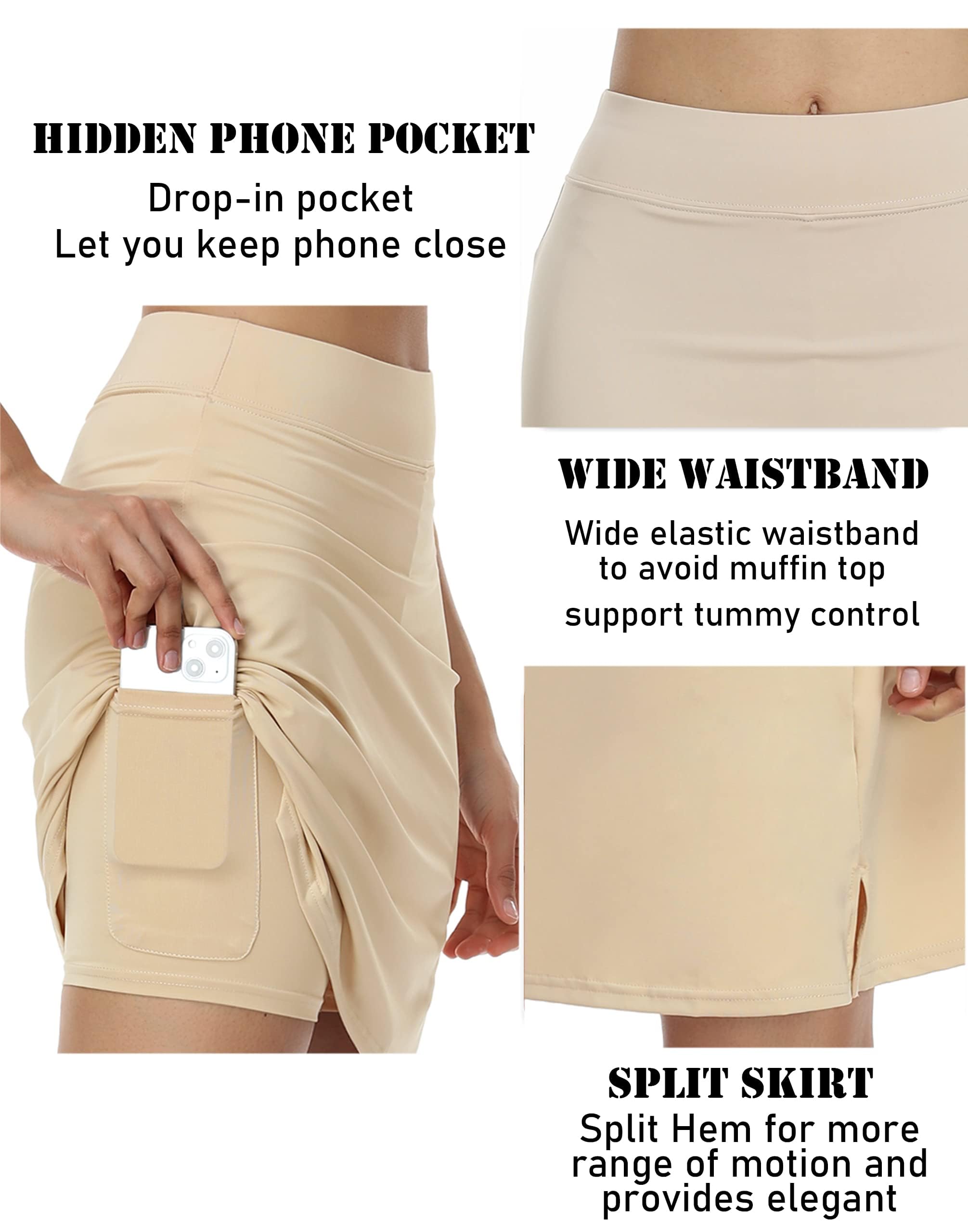 COOrun Tennis Skort Damen Tennisröcke Laufskort Golf mit Innenhose Tasche Tennis Skirt Hohe Taille Sportrock für Fitness Workout Running