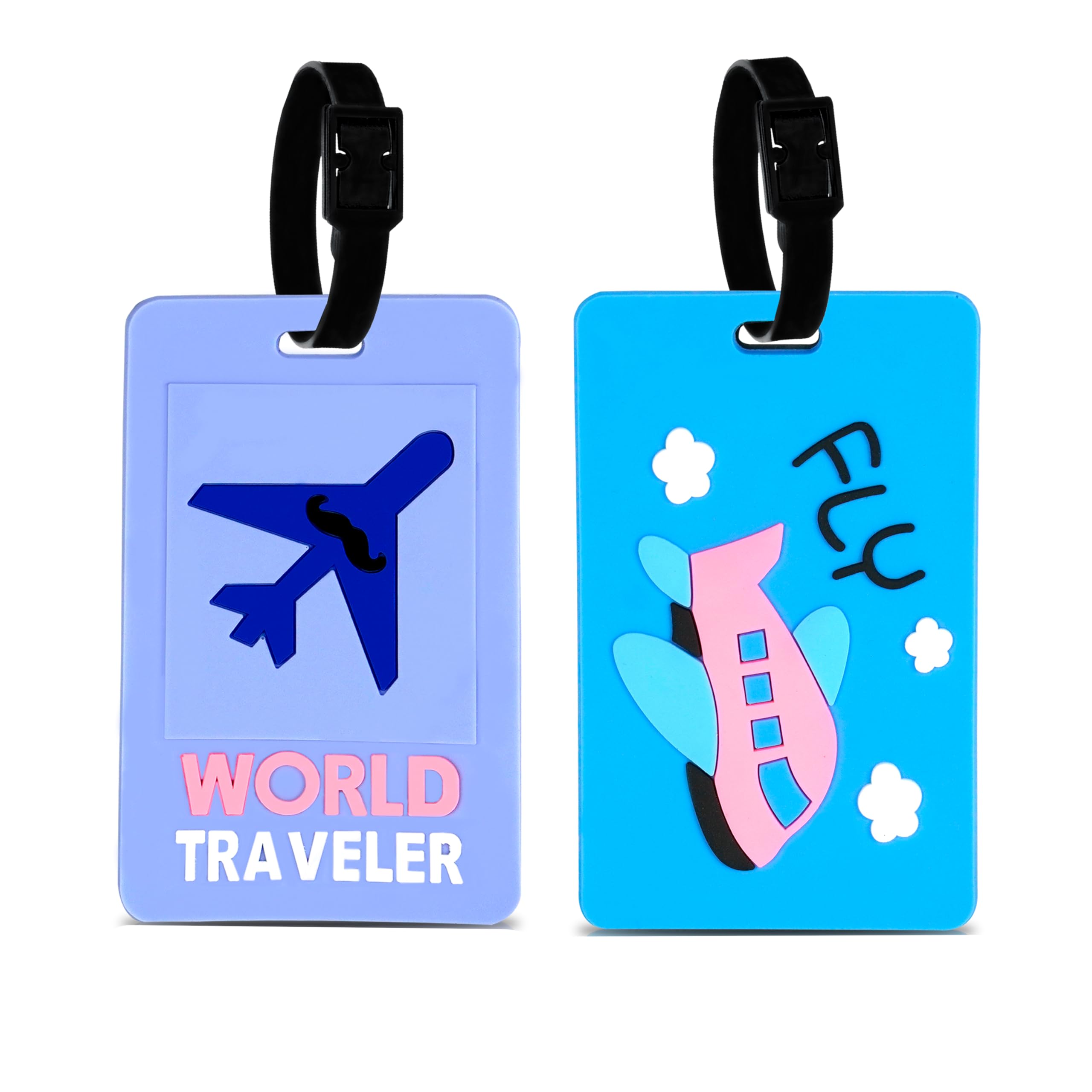 PVC Luggage/Bag/Travel ID Label Tags for Suitcase & School Bags Identifier Name Address Label with Plastic Strap | Pack of 2 | Multicolor
