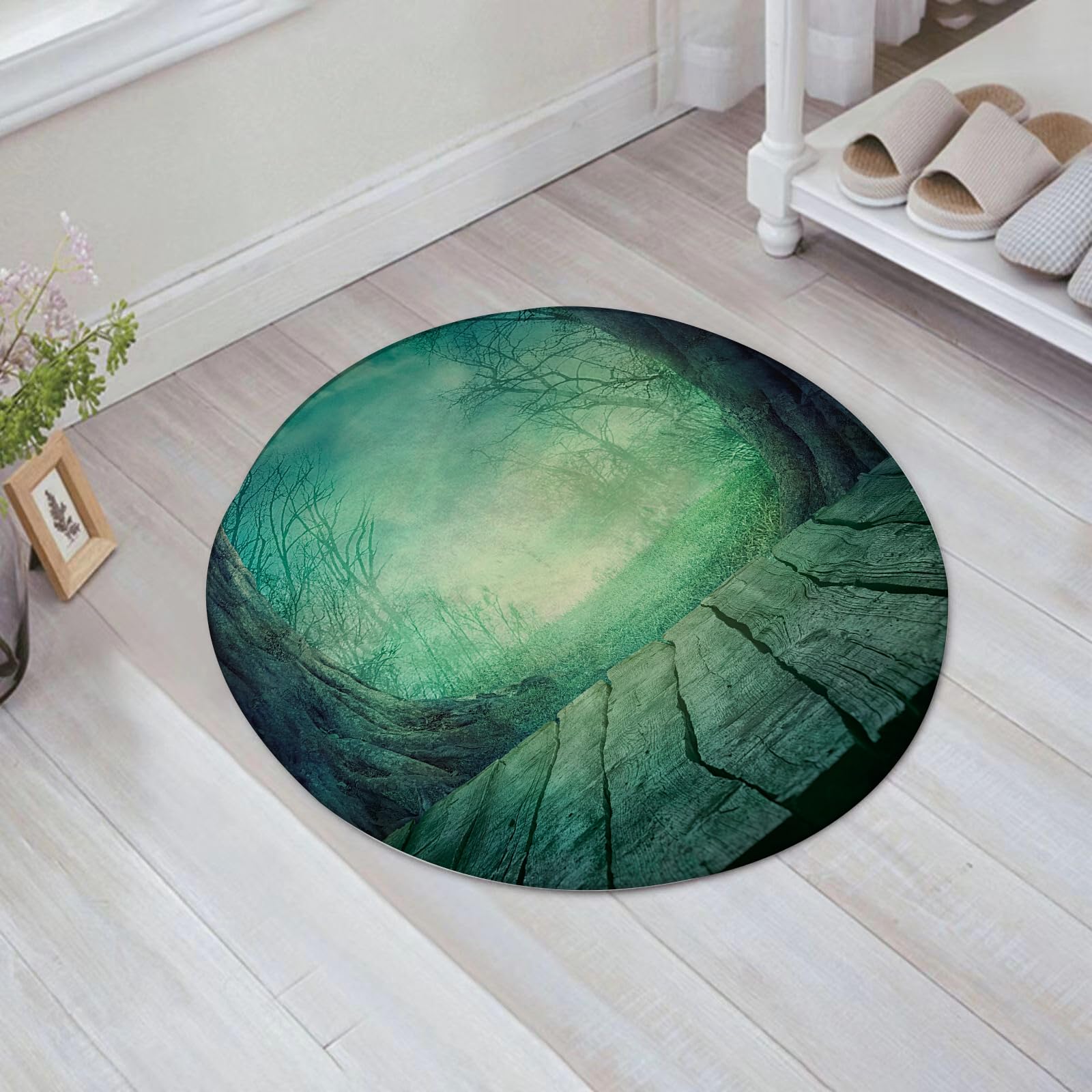 FSDGY Non-slip Barrier Mats Door Mat, Super Absorbent Entrance Rug Machine Washable Soft Floor Mat Carpet,Empty dark background. Halloween pattern background. Moonlight through the trees in t,24x24in