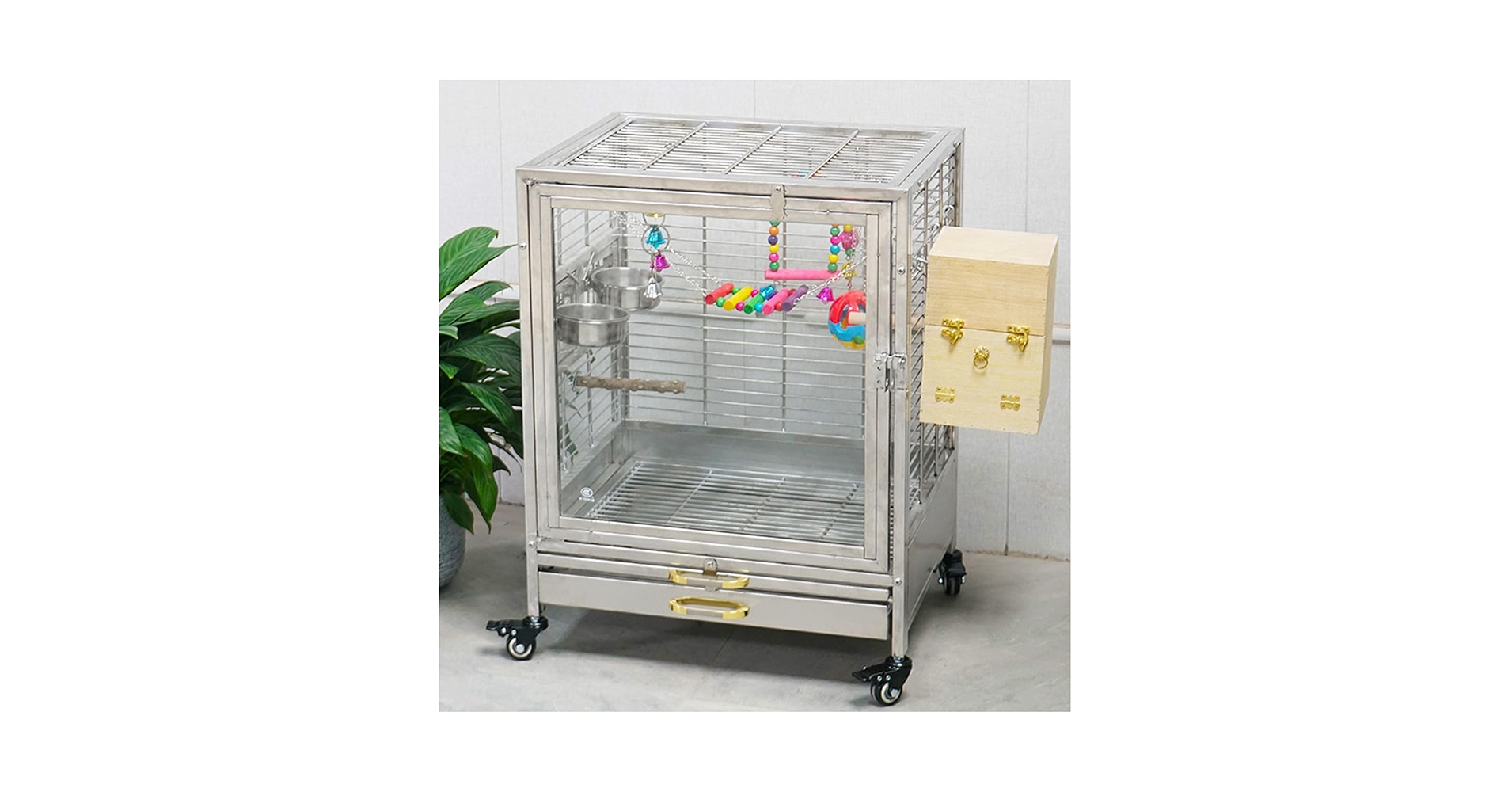 Amazon | 50*40*60CM 304ステンレス鋼 鳥かご 前面強化ガラス