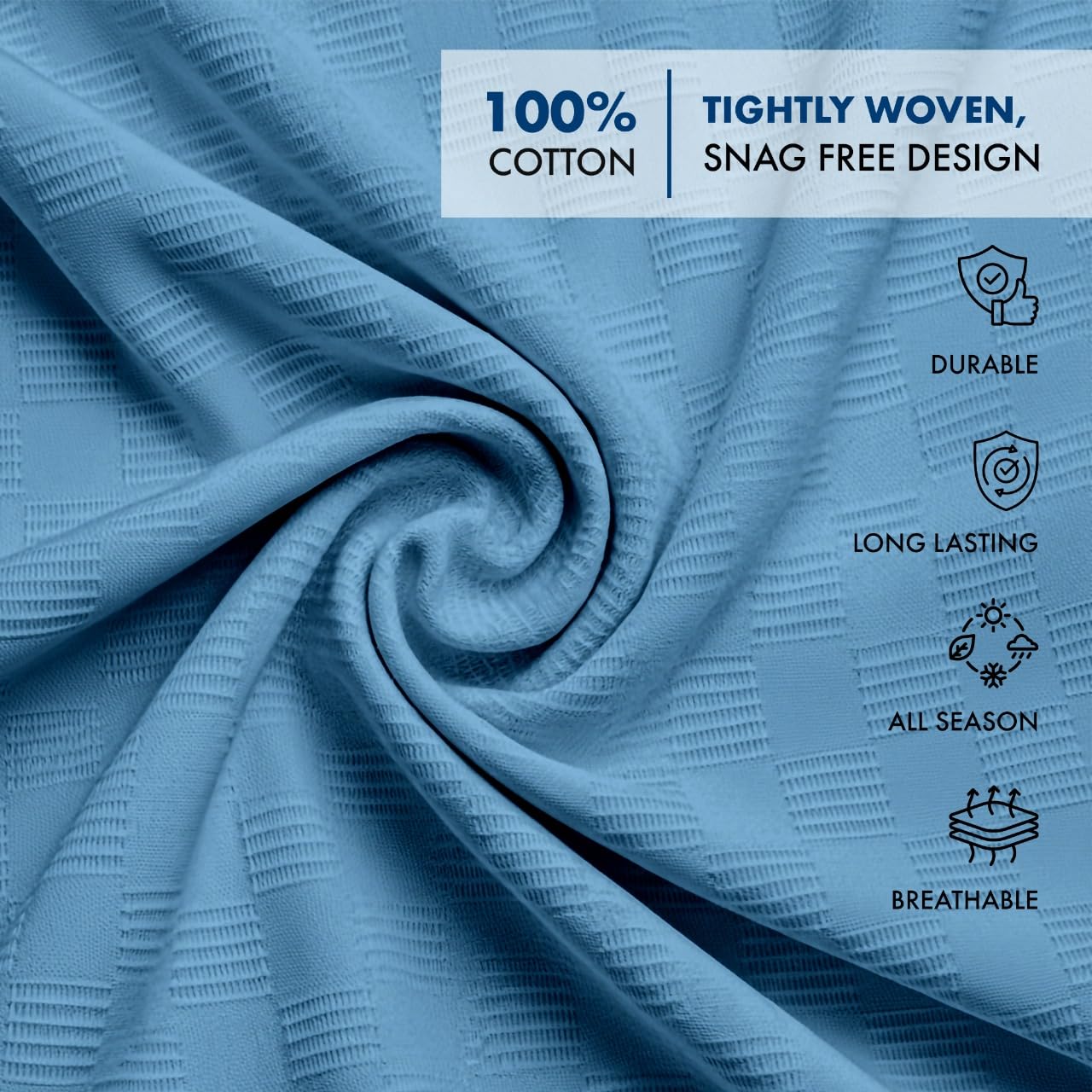 Linteum Textile Supply Thermodecke (Blau, Doppelbett), langlebige und strapazierfähige Decke ohne Haken, aus 100 % Baumwollmaterial für Zuhause, 168 x 228 cm