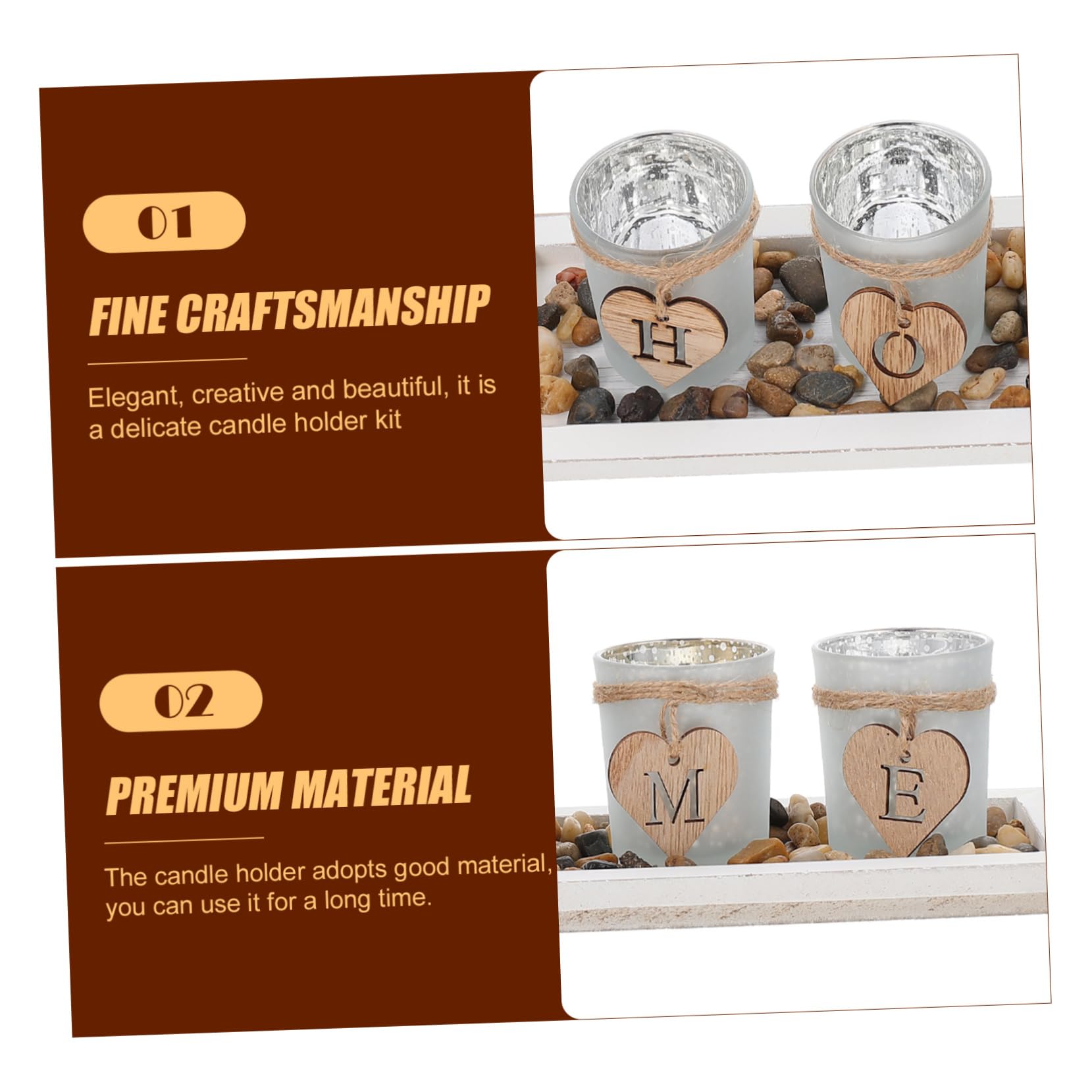 Yardenfun 1 Set Home Candlestick Ornament Rustic Candle Holder Cone Stand Wood Tealight Candle Holder Candle Cup Glass Menorah Decor Candle Holder Glass Love White Natural Pebbles Crafts