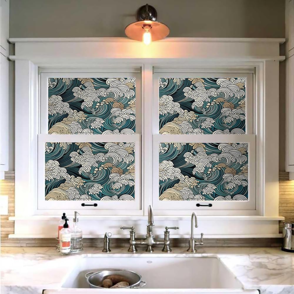 18"x236" Boho Japanese Ocean Sea Wave Peel and Stick Self Adhesive Wallpaper Removable Contact Paper Stick on Easy Peel Off Wall Paper for Kitchen Bedroom Bathroom Renter