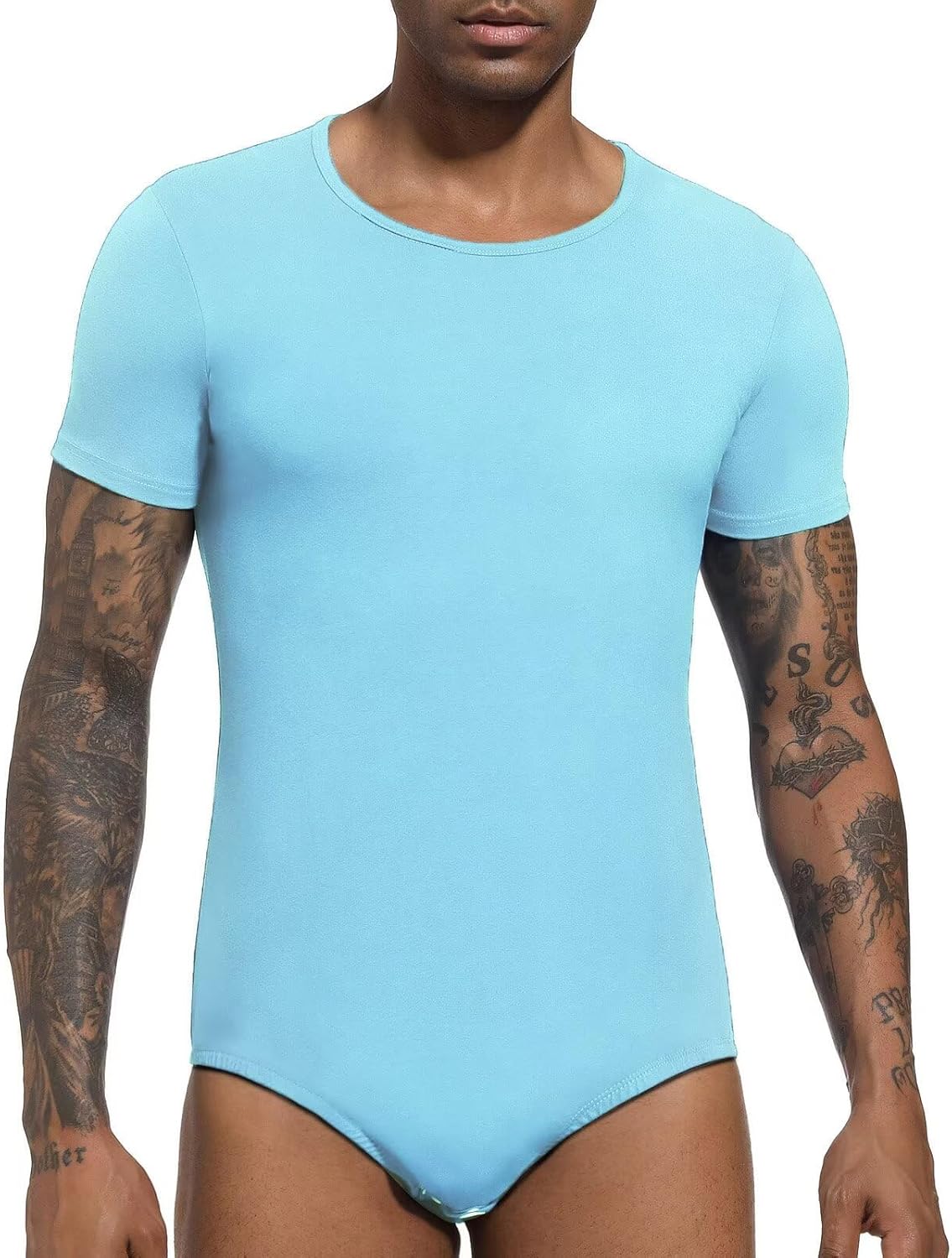 Landofgenie Men Short Sleeve Bodysuit Pajama Bodysuit One Piece Pajamas Rompers Basic Onesie - Image 3