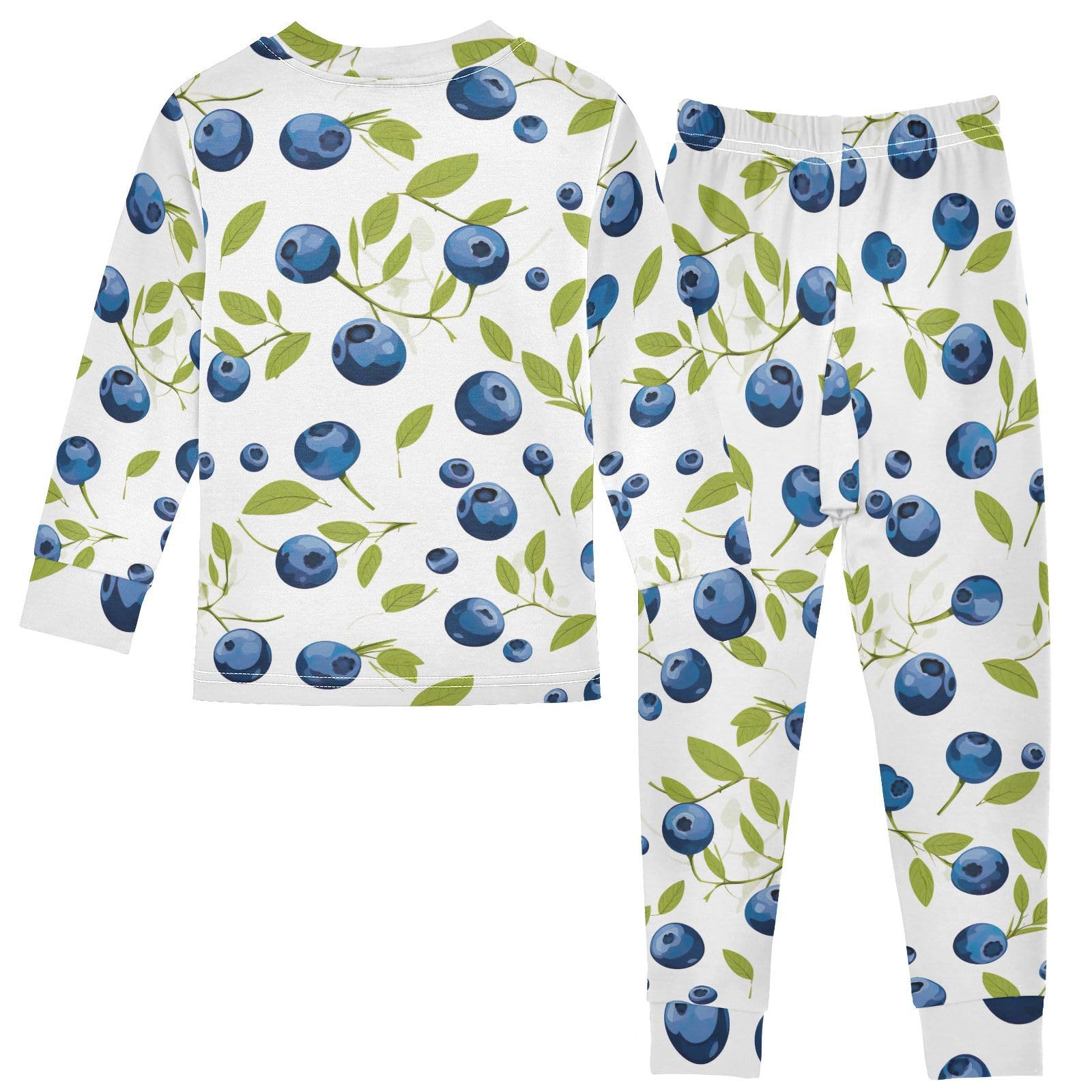 SPRIPORT Blueberries Green Leaves Soft Comfy Pajama Set Sleepwear Cotton Long Sleeve Top and Pants 2 Piece Pjs Set 3T