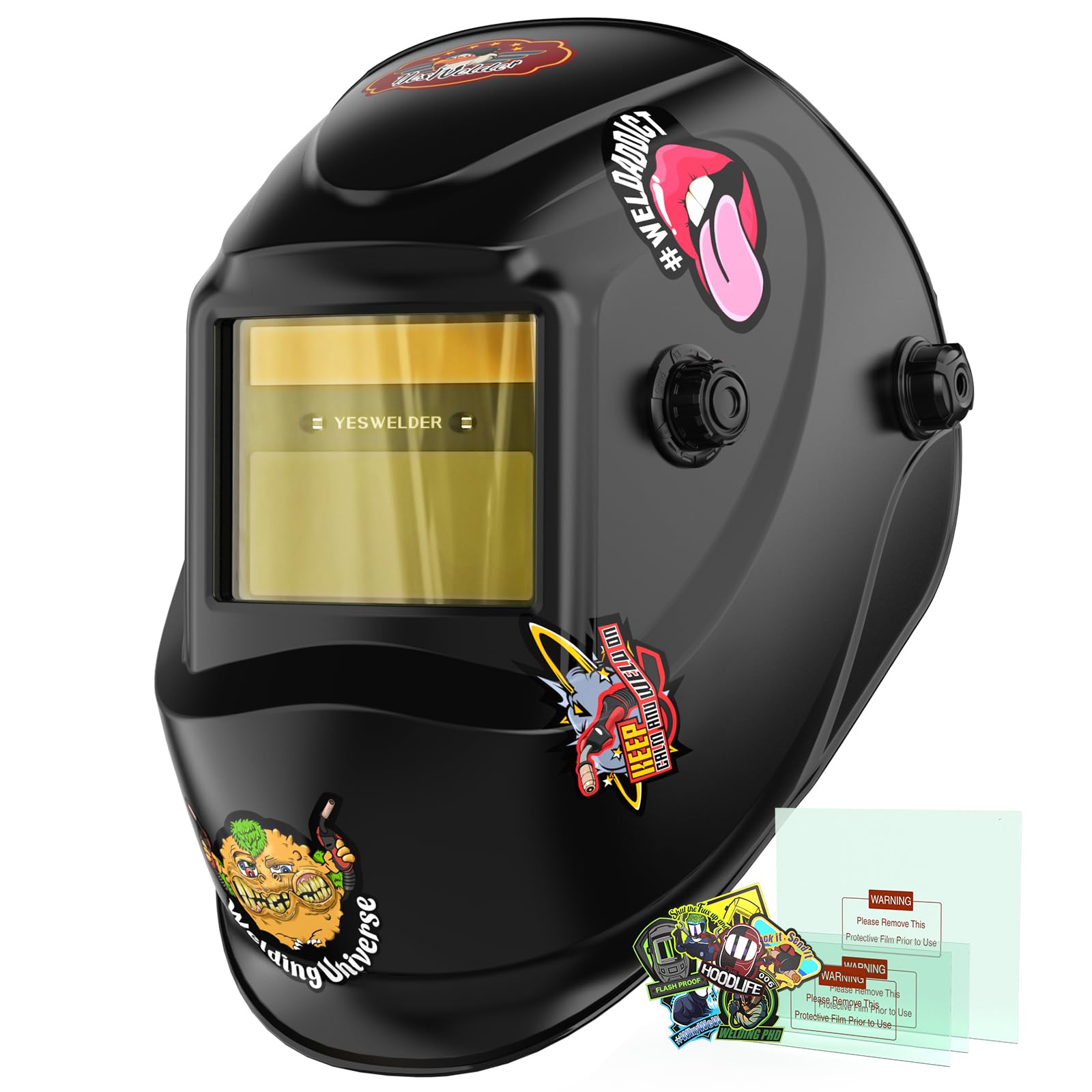 Auto Darkening Welding Helmet, Blue Light Blocking, 1/1/1/1 True Color Solar Powered Welding Hood with 2 Arc Sensors, Wide Shade 3.5/9-13 Welder Mask for TIG MIG ARC and Grind