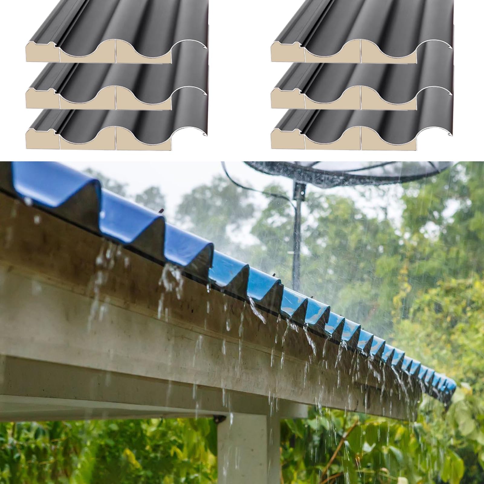 6pcs Corrugated Metal Roofing Panels, Roof Cover Replacement for Stables Carport Patio, Customizable(Grey,L 1.2m/3.9ft)