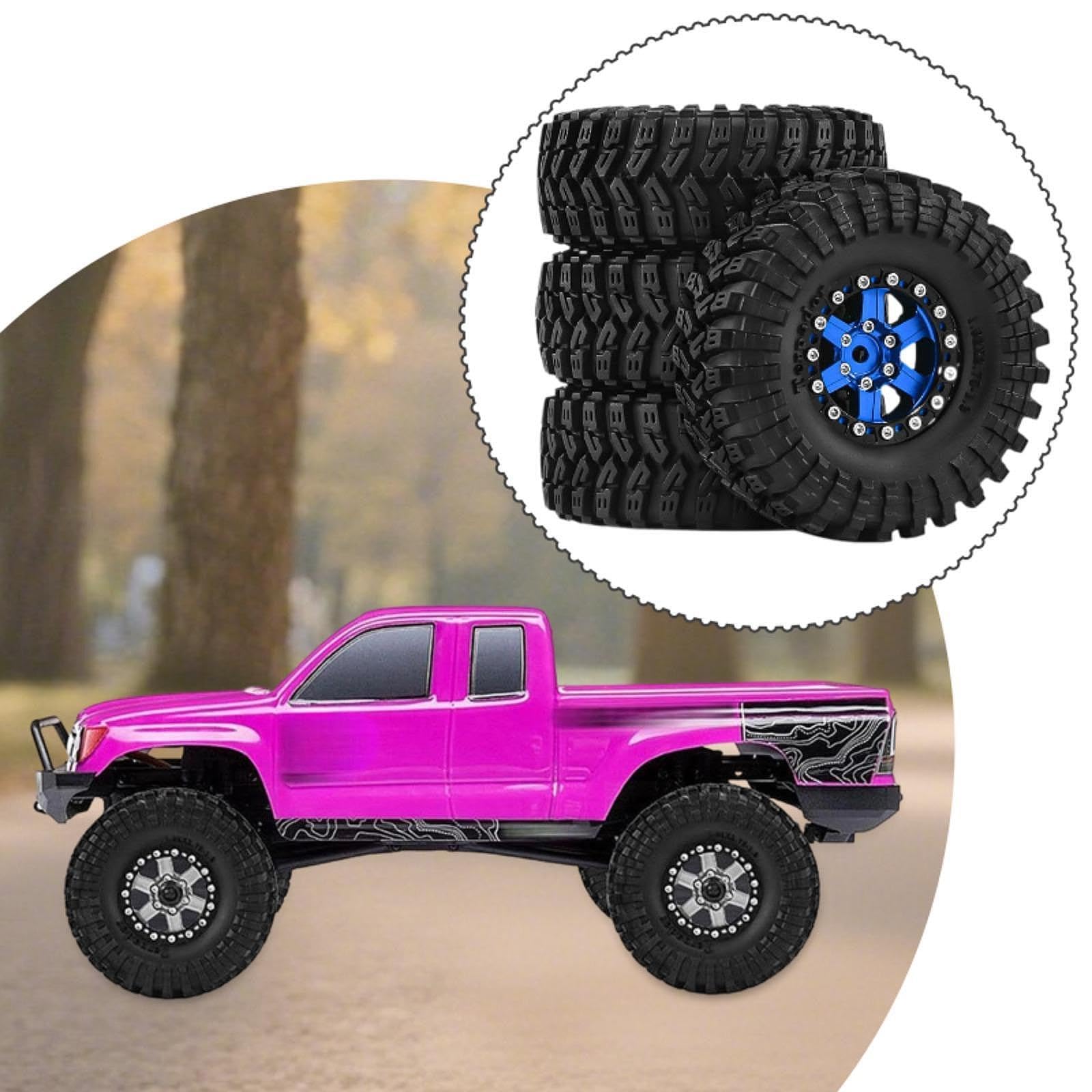4 Pezzi Ruote Auto Giocattolo Pneumatici Parti Ricambio RC Resistenti in Alluminio Adatti per Modellismo Manutenzione Auto Radiocomandate, Blu
