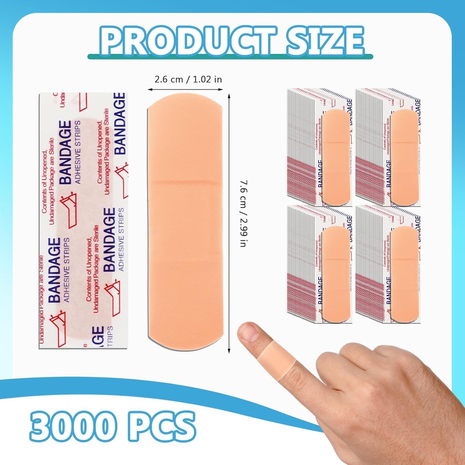 3000 Pcs Adhesive Bandages Bulk 1" x 3" Waterproof Adhesive Breathable Bandages for Sensitive Skin School Nurses Businesses Travel First Aid Kits Homeless Care Supplies Donations