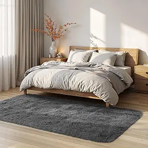 Zentavio Runner Rugs for Hallway 2x6 Shag Soft Bedroom Bedside Rugs Non Slip Fluffy Carpet for Kids Girls Boys Home Decor Aesthetic Dorm Nursery Grey