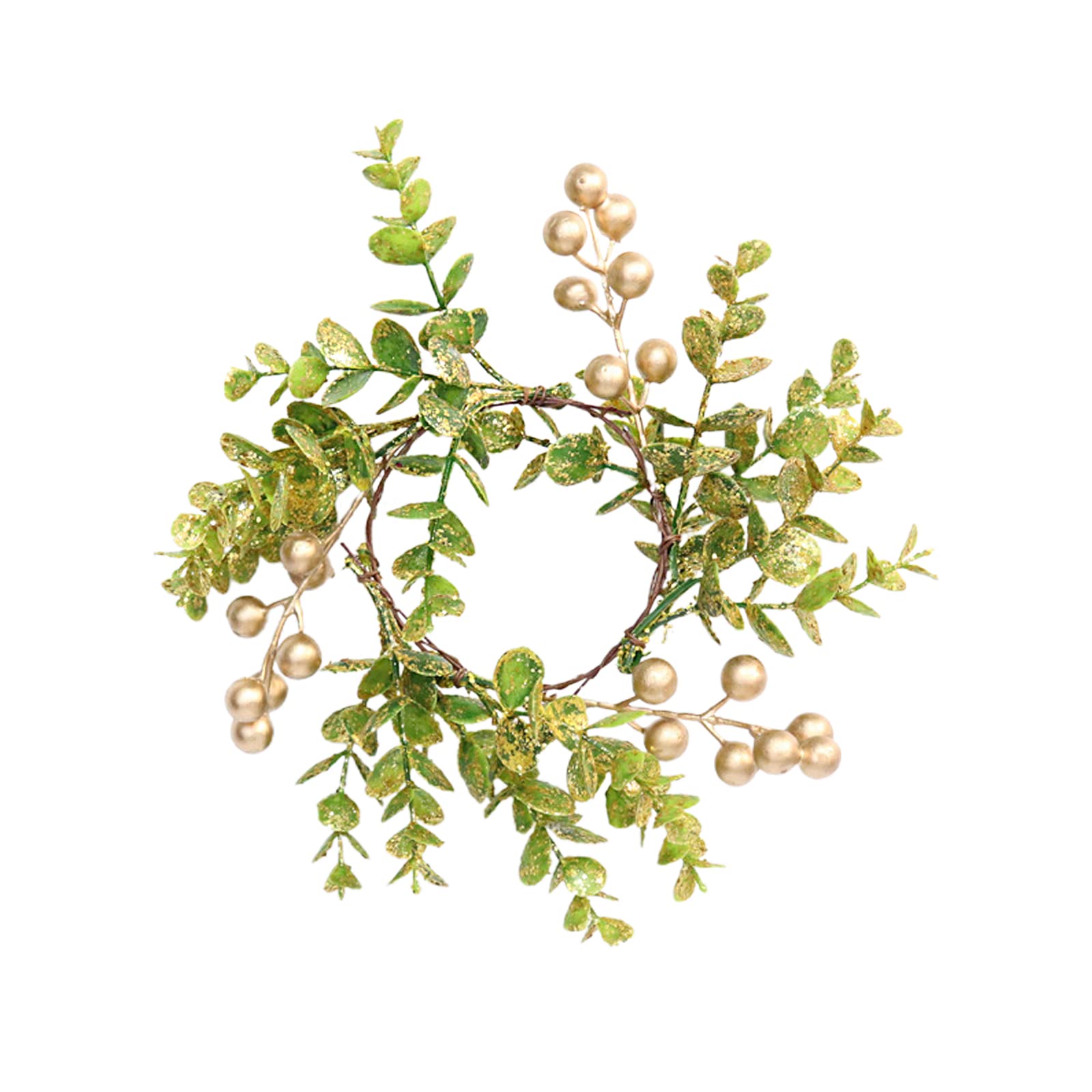 ZHDOKA 1Pcs Artificial Eucalyptus Leaves Candle Ring, Small Boho Pillar Candle Holder Wreath with Berries, Rustic Mini Farmhouse Decorative Candleholder Ring for Easter Christmas Wedding(Multicolor)