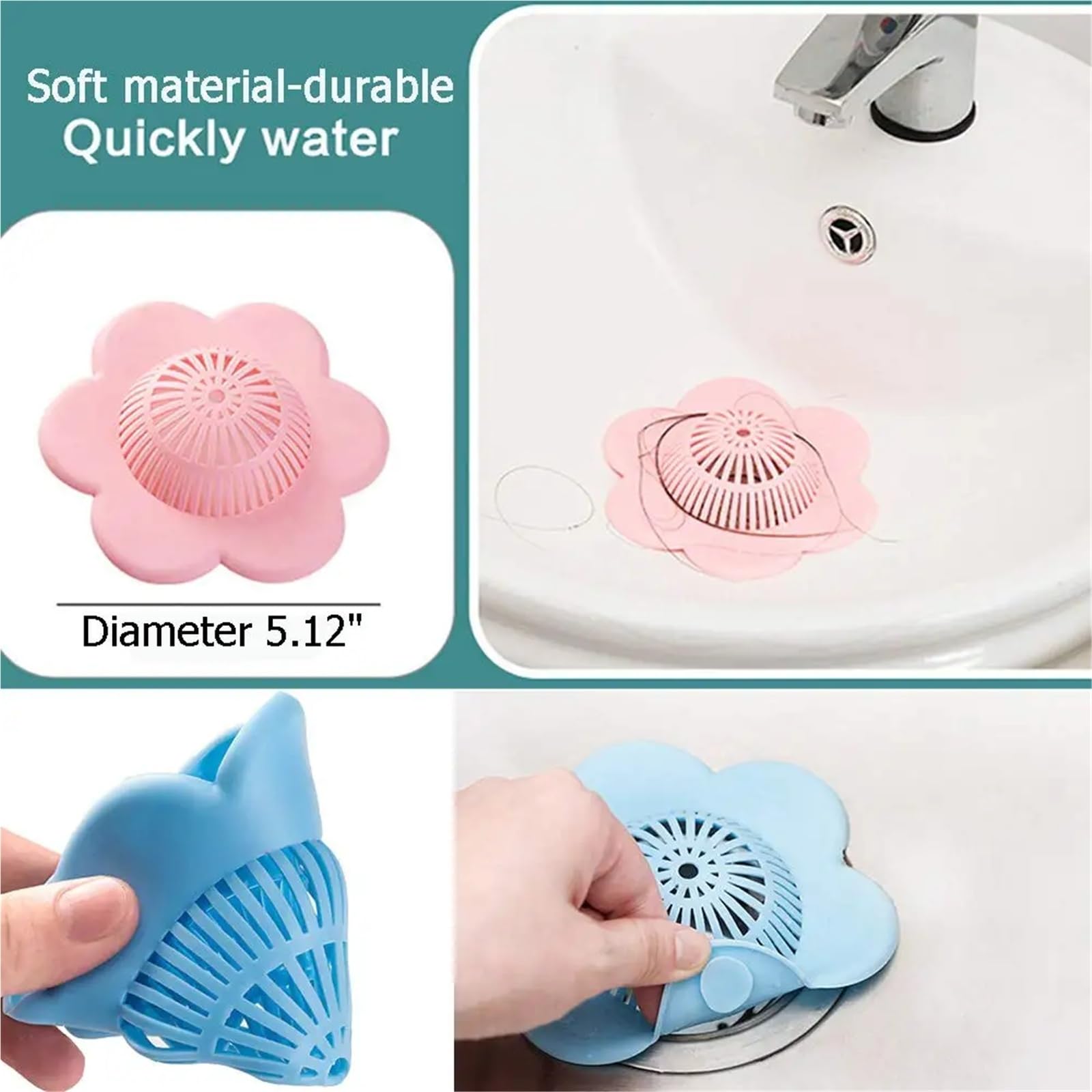 Recogedor de Pelo con tapón succión for desagüe Ducha, Herramientas prácticas, Apto for baño, bañera y Cocina para Fregadero Cocina BañO(4Pcs)