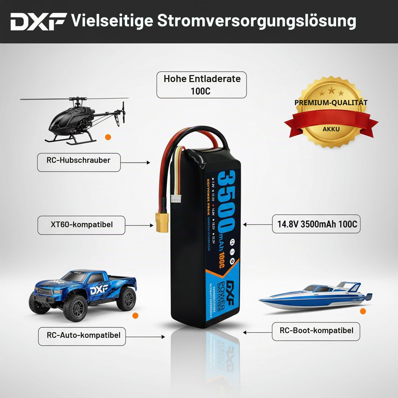 DXF 2 Pack 4S LiPo Akku 14.8V 3500mAh 100C mit XT60 Stecker Prämie Hochleistungs Batterie für RC Modellbau Hubschrauber Auto FPV Kompatibel Vielseitig Sicher Langlebig