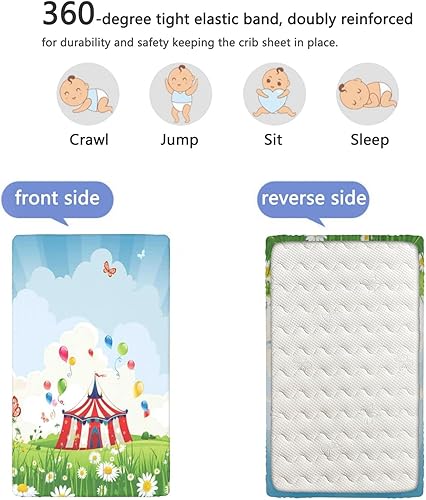 Miniatura 5 de Sábana bajera ajustable para cuna con temática de circo, sábana bajera estándar para cuna para niños pequeños, sábana de bebé para niños y niñas, 28