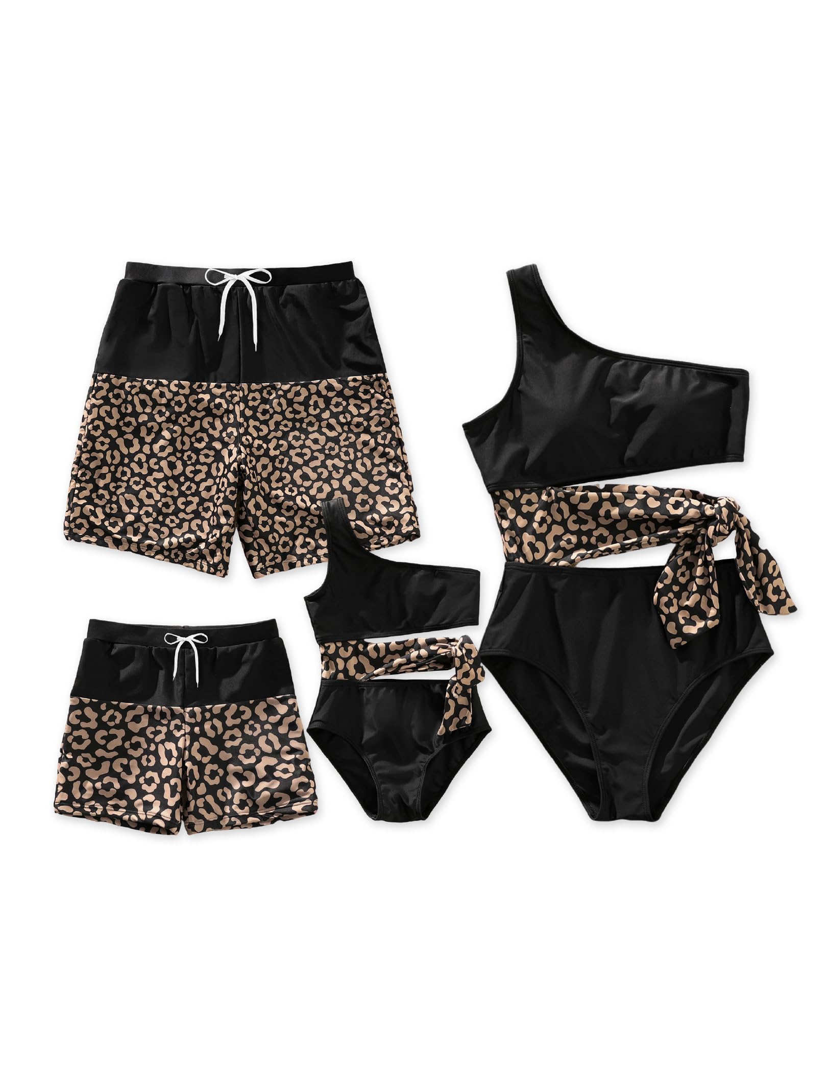 PATPAT Family Matching Swimsuits Mommy and Me One Shoulder Cutout Colorblock Bathing Suits One Piece Swimwear Sets