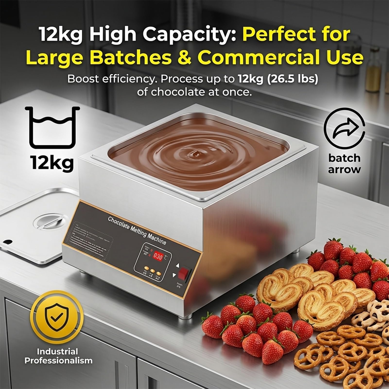 Scioglichoccolato Professionale,12kg Vasca Singola,Temperatrice per Cioccolato,500W Riscaldatore,Riscaldatore per Cioccolato,Controllo Digitale 0-85 C per Pasticceria(4-Tank)
