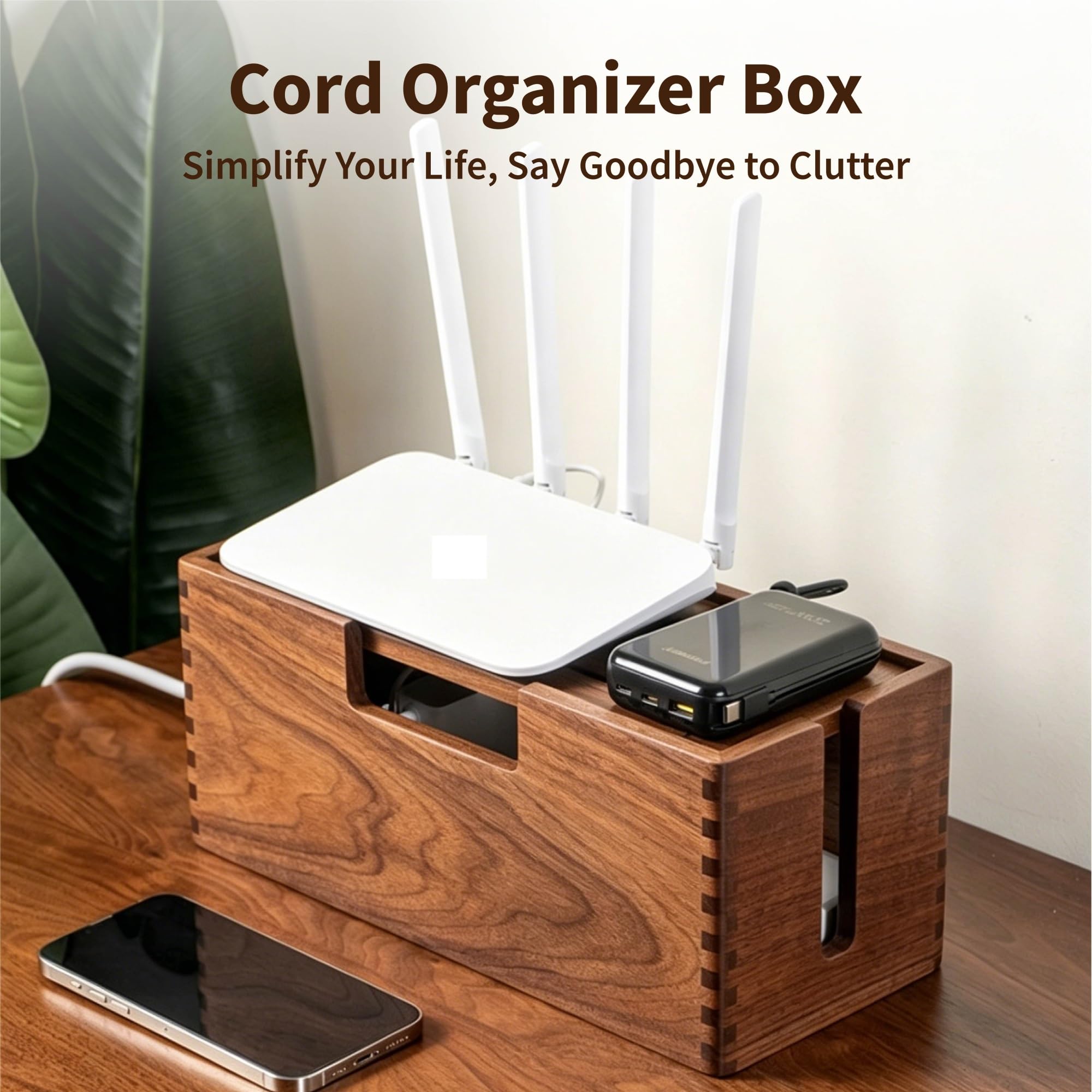 Scatola di Gestione Dei Cavi in ​​legno, Organizzatore Spegnicavo in Legno for Ciabatta, pavimento/TV, Organizer Sotto La Scrivania Ufficio Domestico(Brown,12.60x5.51x5.32in)