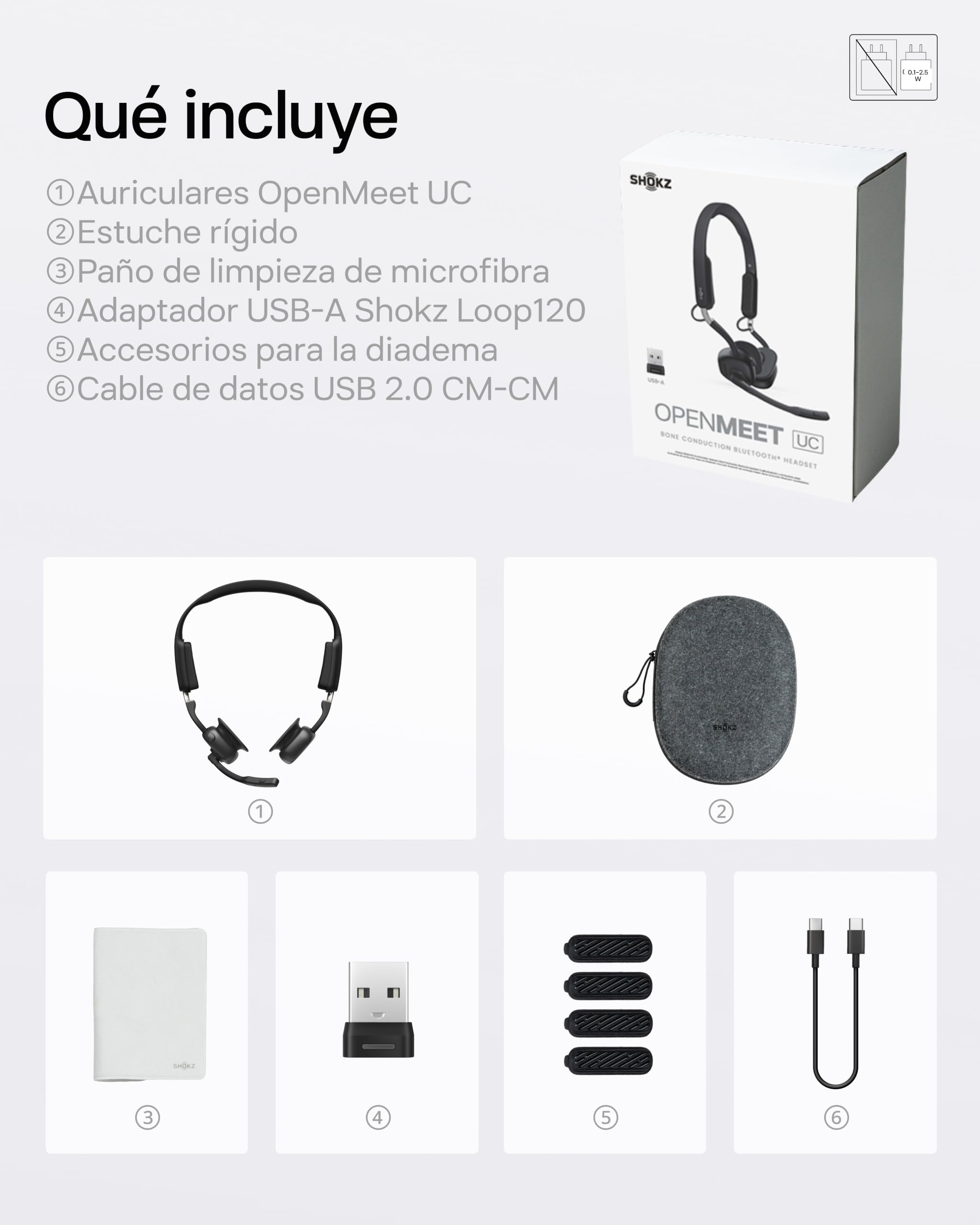 SHOKZ Auriculares de conducción ósea OpenMeet UC, Open-Ear, Adaptador USB-A | Mics. con Cancelación Ruido | Bluetooth 5.4 | 15h duración | Carga rápida | sin Cables | para Trabajo, Llamadas, reuniones