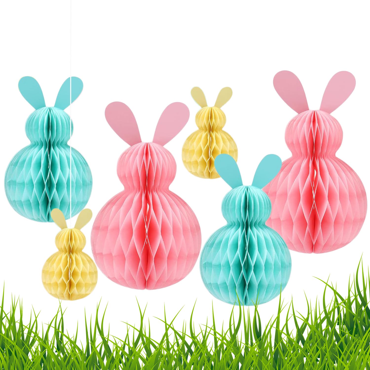 Easter Hanging Decorations, Easter Bunnies for Hanging, 6pcs Hanging Rabbit/Bunny Decoration, Honeycomb Paper Pendant Ornament for Home Party Favors, Garden, Table, Classroom, Indoor
