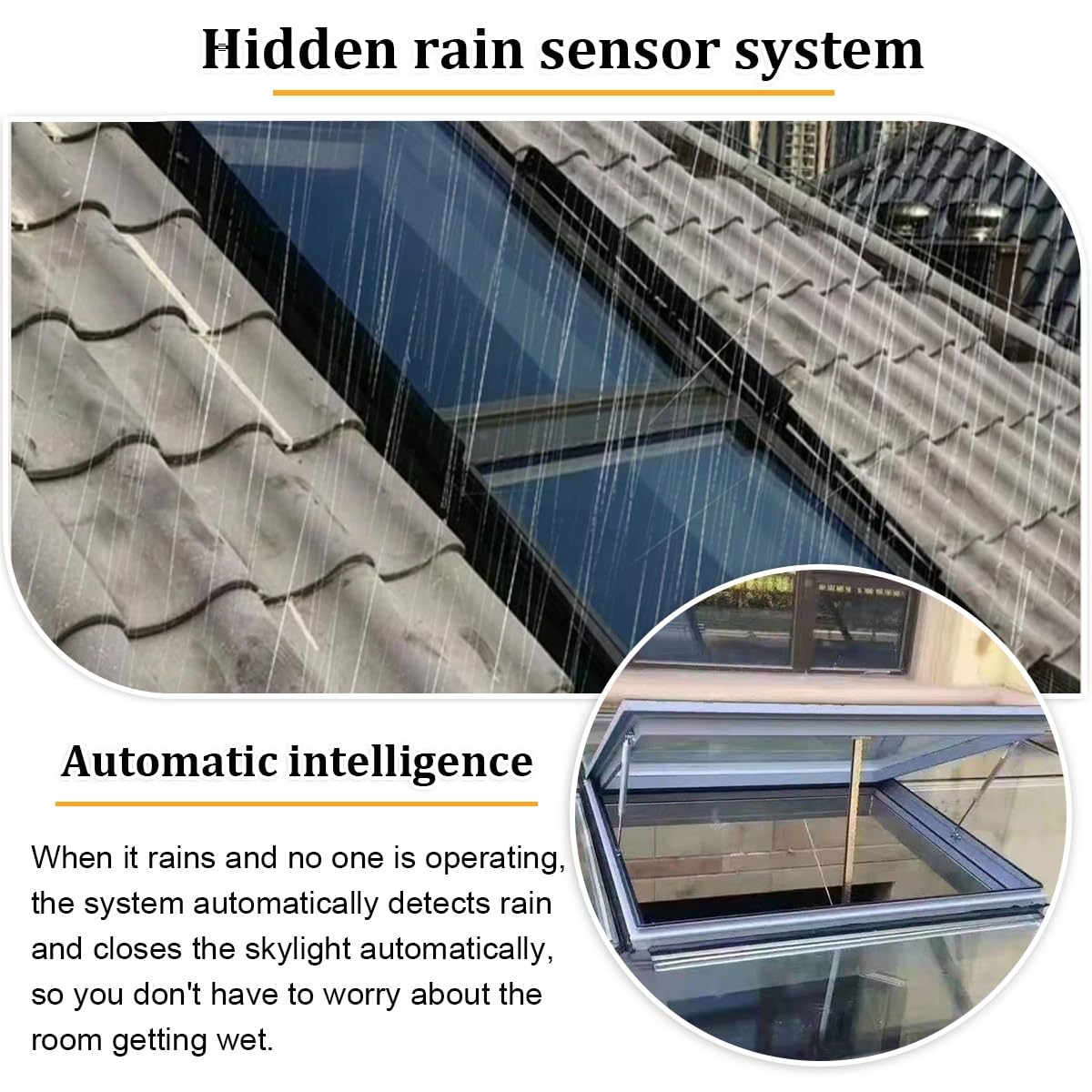 Ventana de Techo Con Salida Eléctrica Inteligente, Claraboya de Techo para El Hogar con Control Remoto, Ventana de Pozo de Iluminación Subterránea, Sensor de Lluvia para Ático/solárium/sótano/ático(Lx