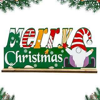 CHEERYMAGIC Christmas Table Decorations, Christmas Wooden Table Sign Xmas Tabletop Decorations Christmas Gnome Centerpiece Tabletop Signs for Home Party Decoration A4WLLRBJ