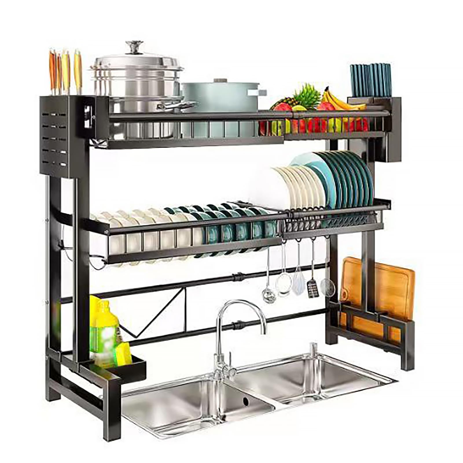 Generisch Escurreplatos para fregadero – Escurridor ajustable de metal de 2 niveles con ventosas, ahorra espacio para la organización de la cocina