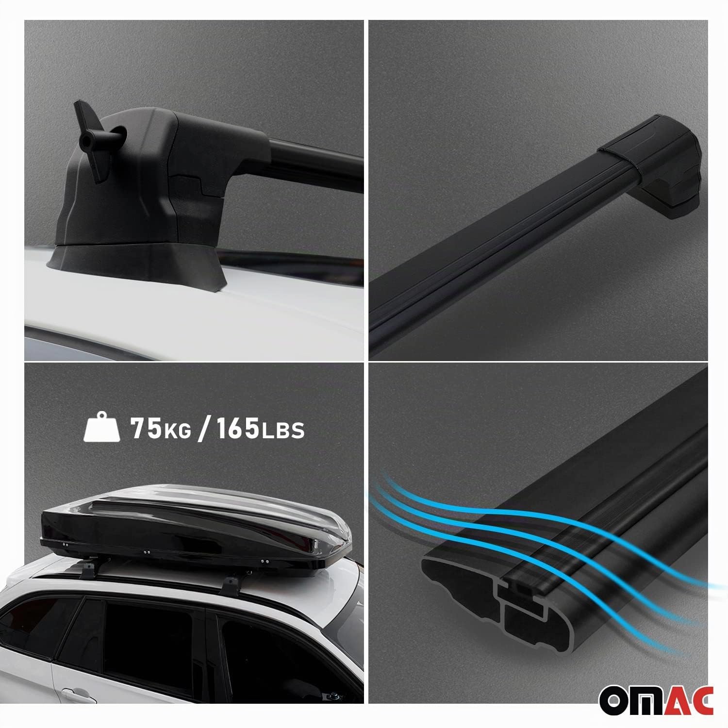 OMAC Barres de toit transversales compatibles avec BMW Série 3 G20 2019-2026 / G80 Limo 2021-2026 - 2 barres - Verrouillables - Aluminium Noir