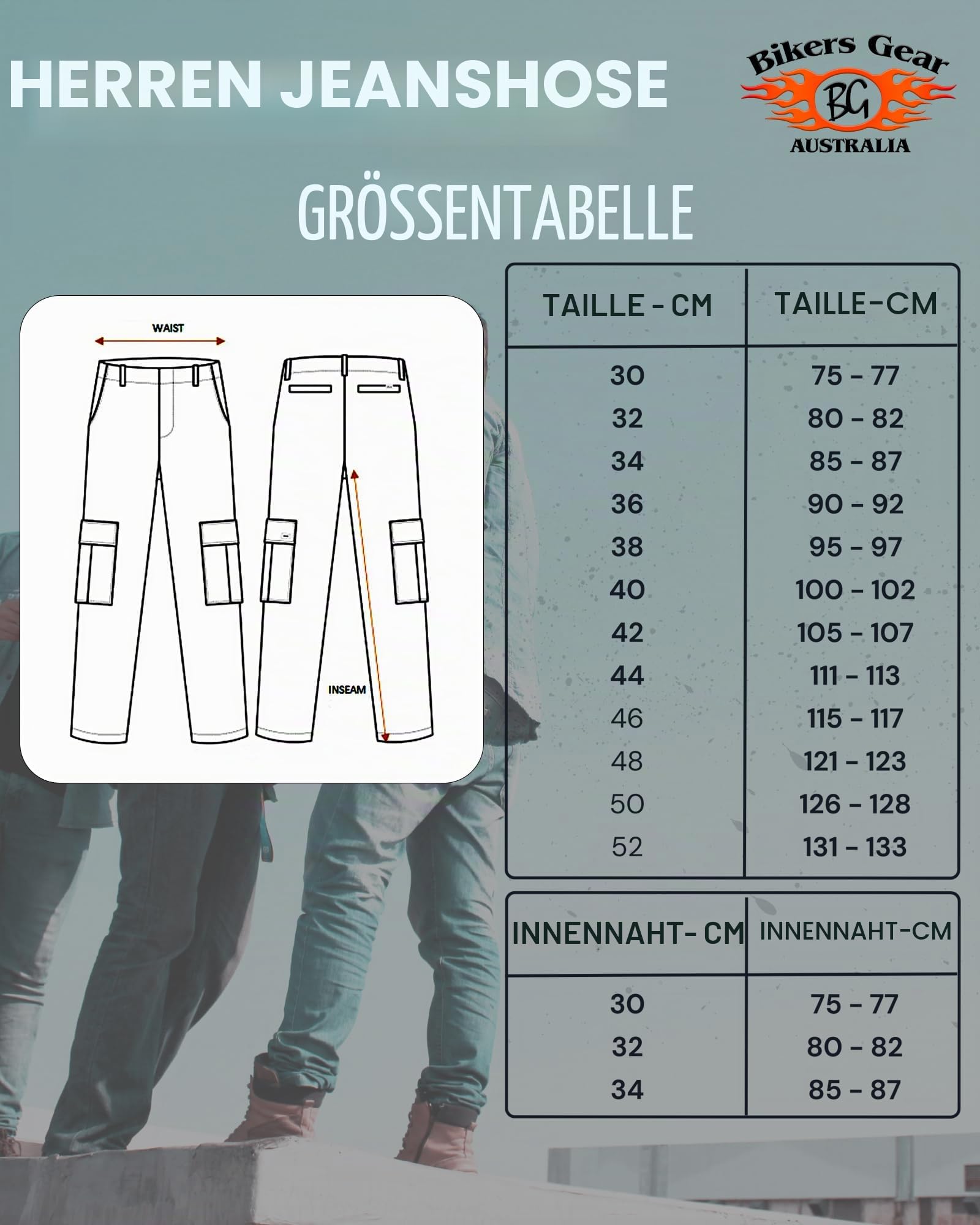 Bikers Gear Australia Moderne Motorrad-Jeans im Chino-Stil, Kevlar-Gefüttert, mit CE 1621-1 Schutz