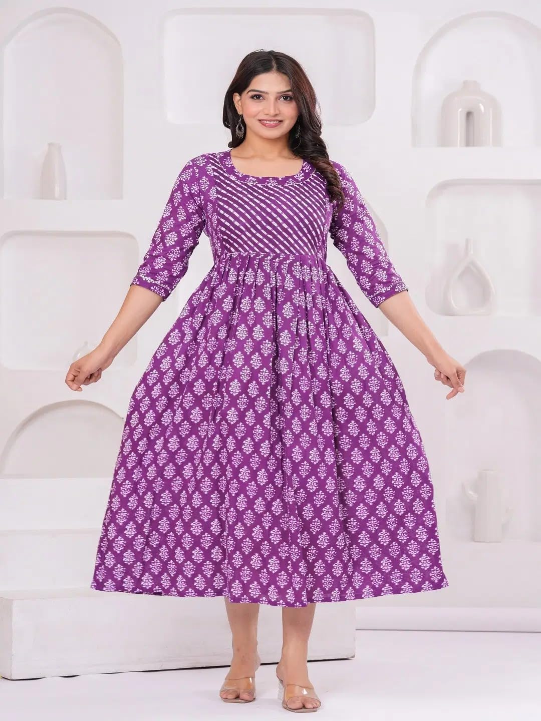 Women Cotton Anarkali Floral Printed Maternity Kurta Feeding Comfortable Kurta Zipper & Dress for Pregnant Women's Printed Feeding Dress for Women's. Purple-image-34