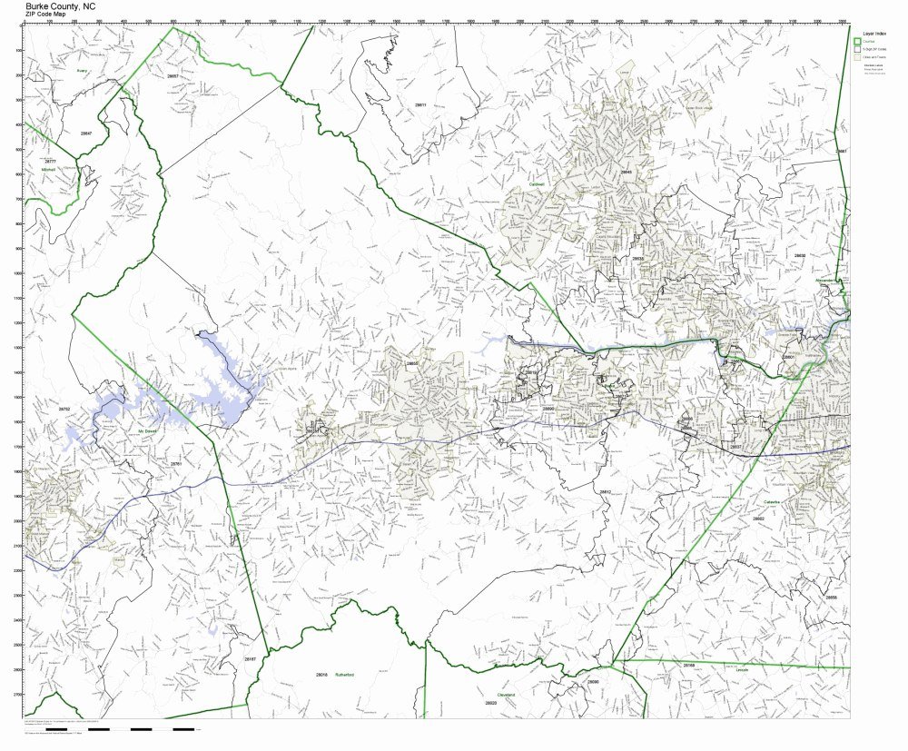 Burke County, North Carolina NC ZIP Code Map Not Laminated