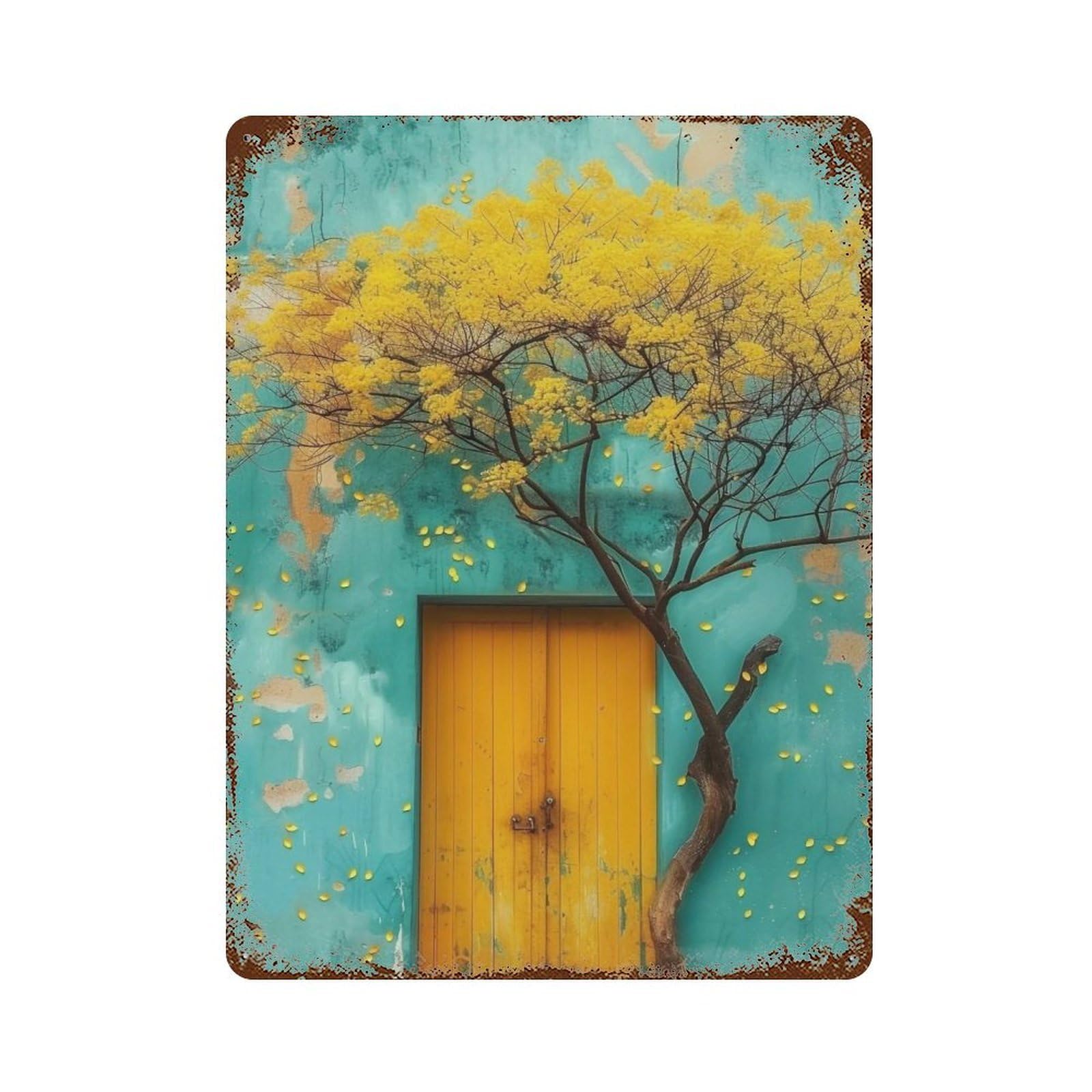 Wihyrtui Style Minimal Vertical Mottled Wall Solitary Blossom Tree 04 Wall Retro Iron Metal Tin Sign Vintage Art Poster Modern Home Cofffee Club Art Bar Shop Decor 40X30cm