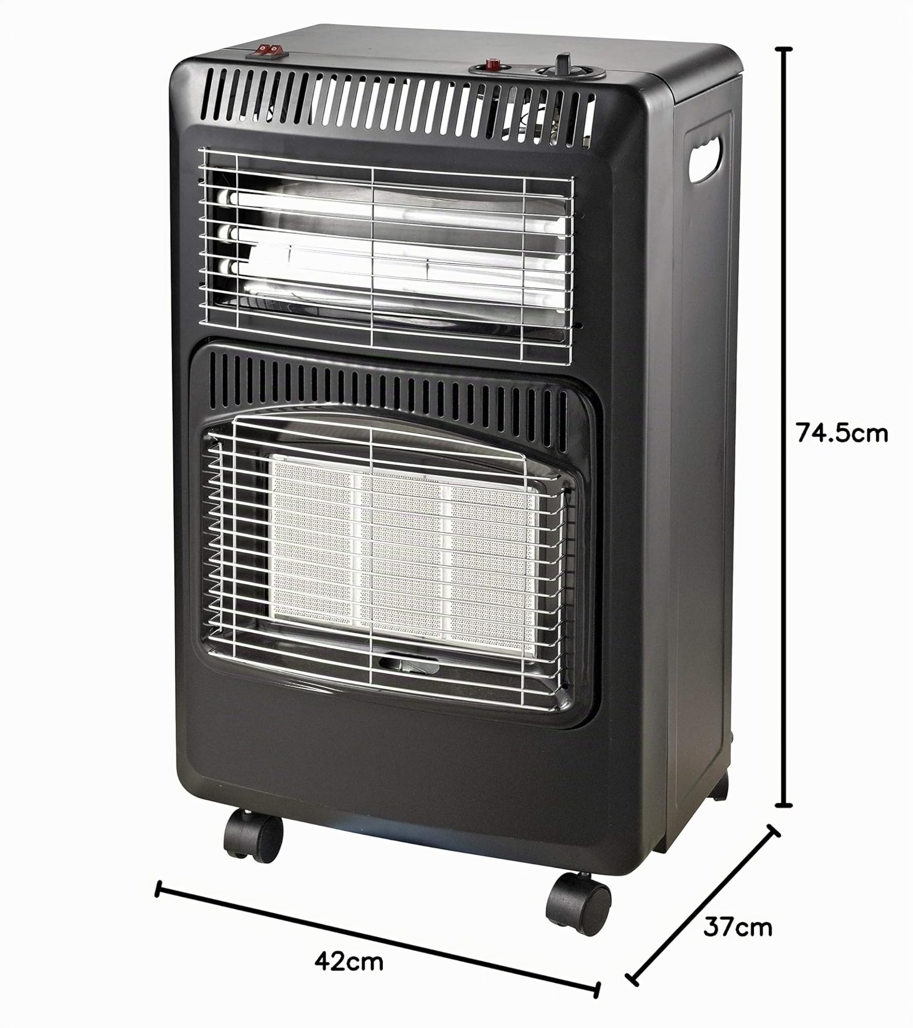 HOME It® Stufa a gas pieghevole con ventilatore integrato, 3 livelli di calore 1,5/2,8/4,2 kW, accensione piezo, sensore ODS e anti-ribaltamento, con ruote, grigio antracite