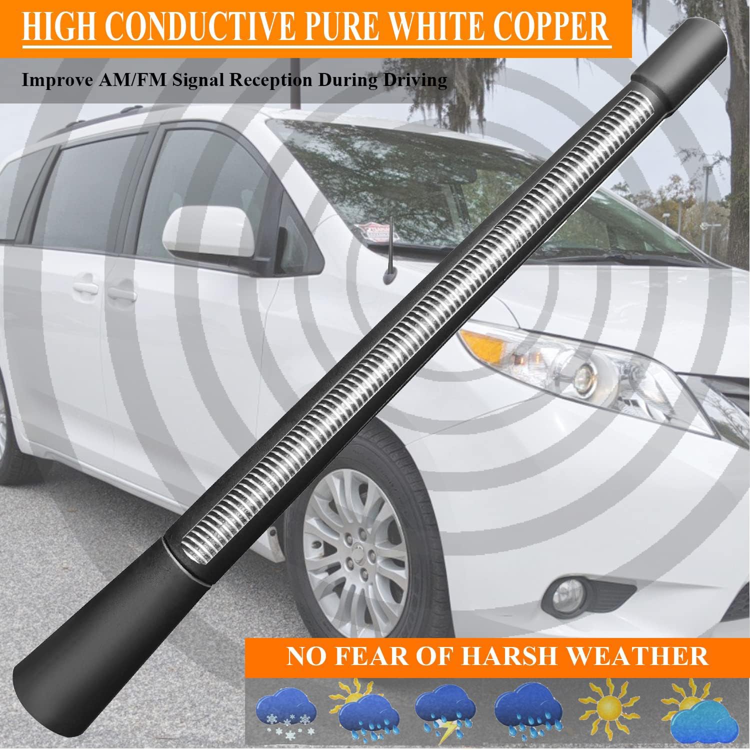 7-Inch Rubber Antenna For Toyota Sienna 1998-2015 - Flexible Spiral Replacement Mast