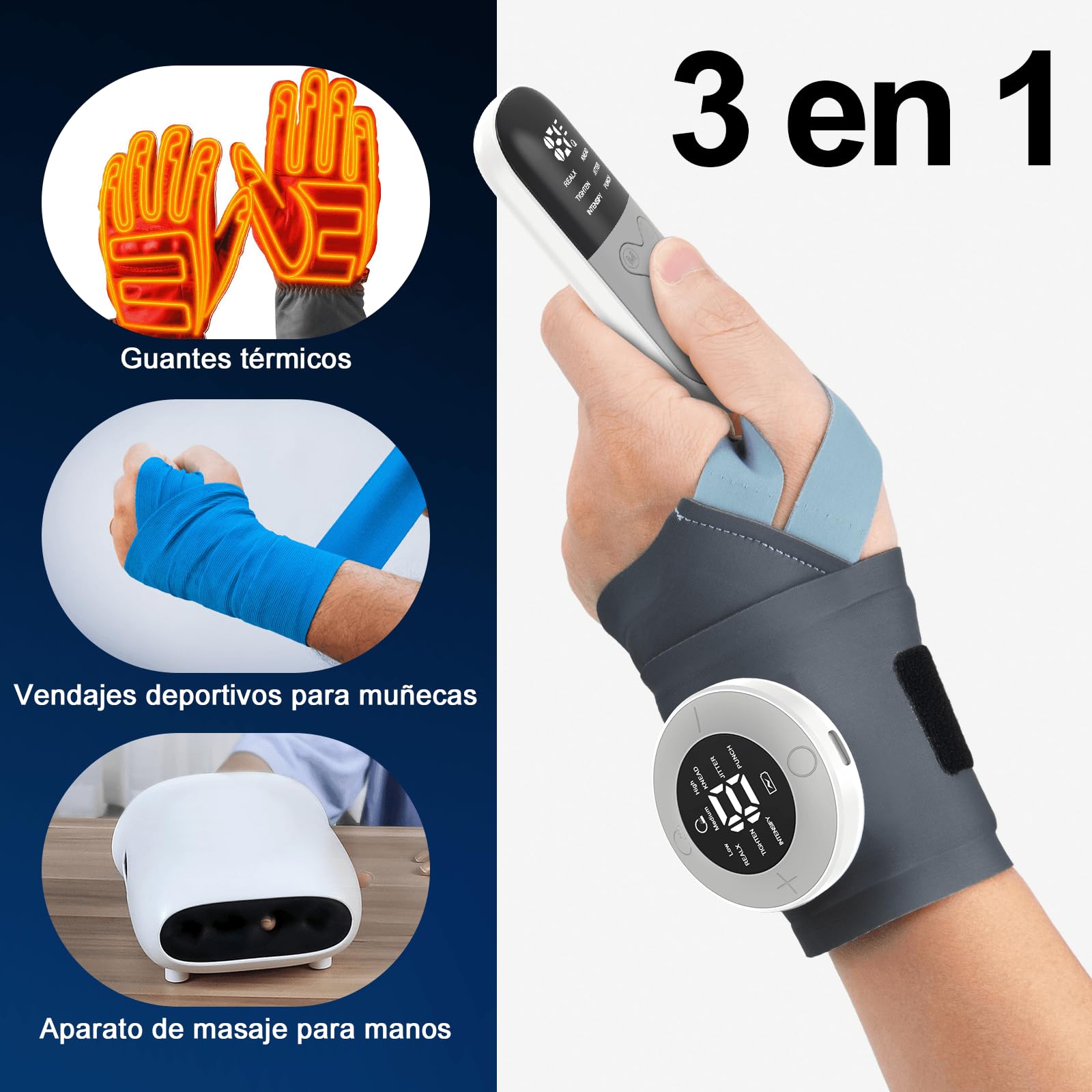 Masajeador de Muñeca EMS, Masajeador de Manos Inalámbrico con Calor, 6 Modos/19 Intensidades, Soporte de Muñeca para Tendinitis y Síndrome del Túnel Carpiano, Vendajes de Izquierdo/Derecho