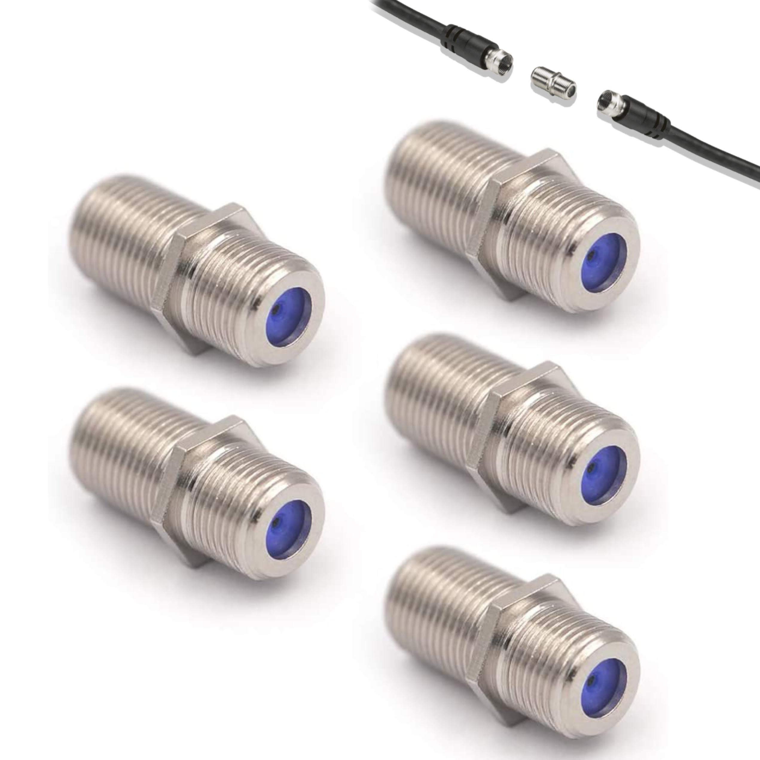 RG6 Coaxial Cable Extension Adapter Connector 2 Pack Silver Works on F-Type Cables Length Extender RG59 Compatible with All Brands of Connects Two Coax Video Cables 5 Pack Silver