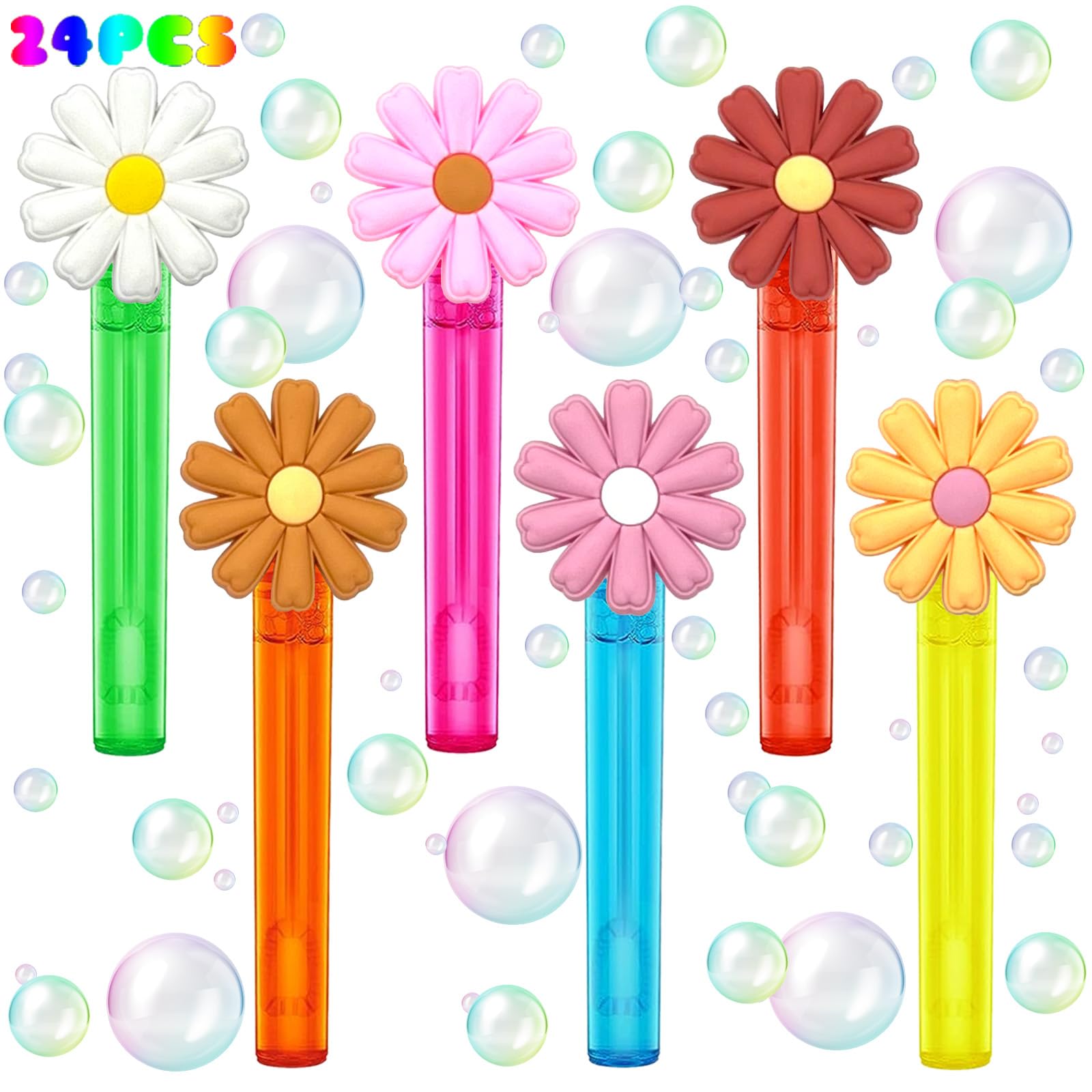 Groovy Party Favors,24Pcs Retro Hippie Daisy Bubble Wand for Groovy Birthday Party Supplies,Classroom Prizes Pinata Goodie Bag Stuffers Gifts