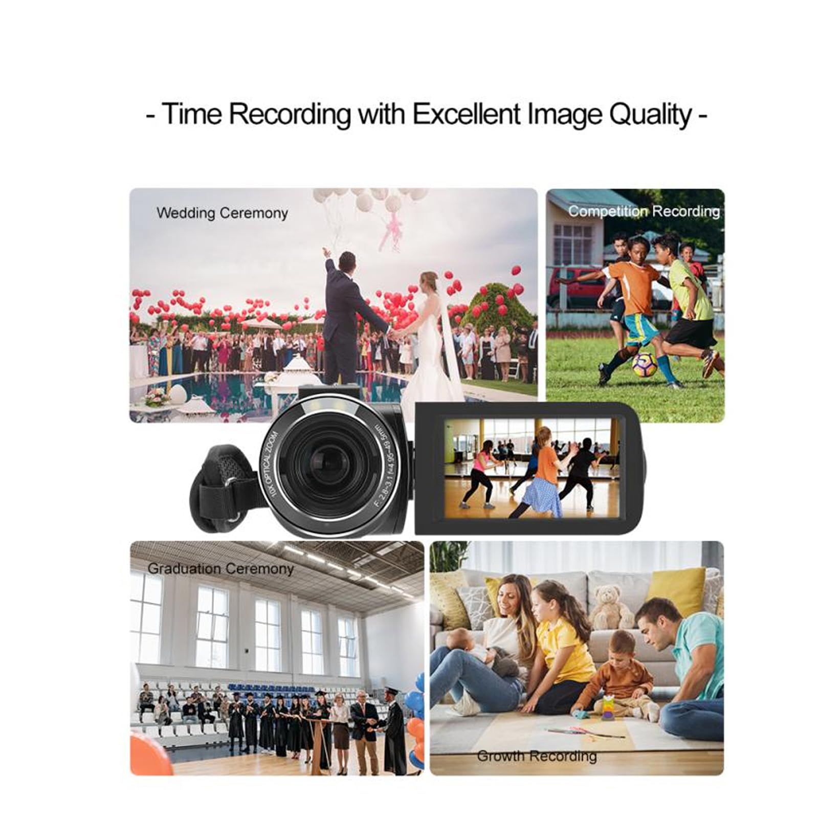 Yctze Videocamera HD con Zoom Ottico 4K 10X, Touch Screen IPS da 3 MP, Videocamera Anti-shake, Anti-shake a 6 Assi, Porta Hot-shoe per i Viaggi