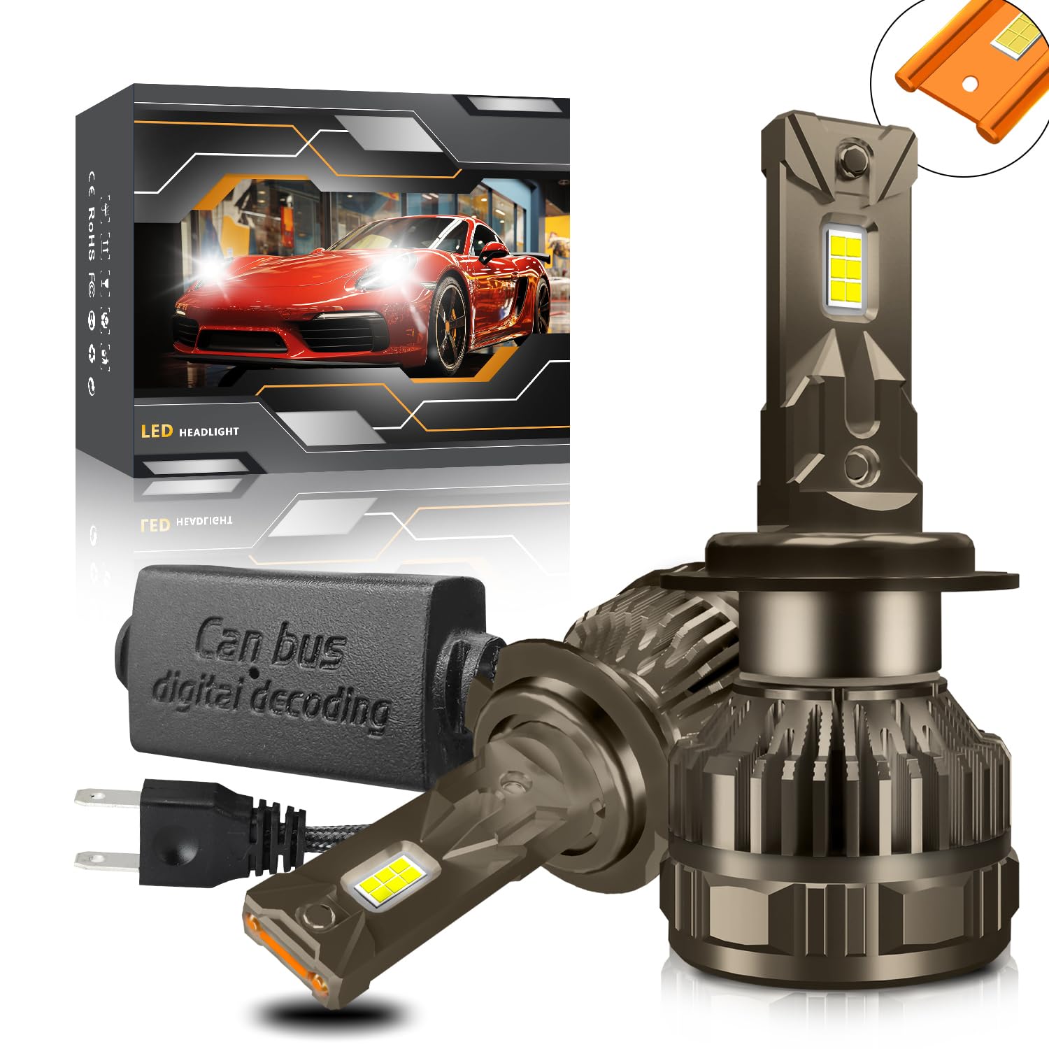 Ampoule H7 LED, 120W 30000LM 6000K Blanc Froid 200% Luminosité Super Lumineux Angle de Faisceau réglable à 360 degrés Xenon H7 LED Anti Erreur Voiture Kit de Conversion IP67 étanche.
