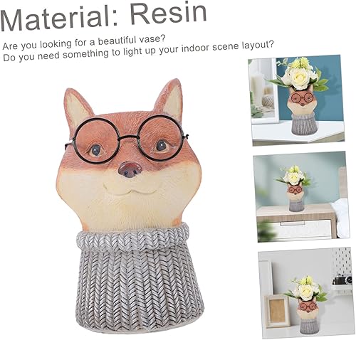 Miniatura 5 de WOONEKY 1 maceta creativa de escritorio diseño de animales delicada decoración de resina para balcón decoración de flores maceta de zorro adorno de