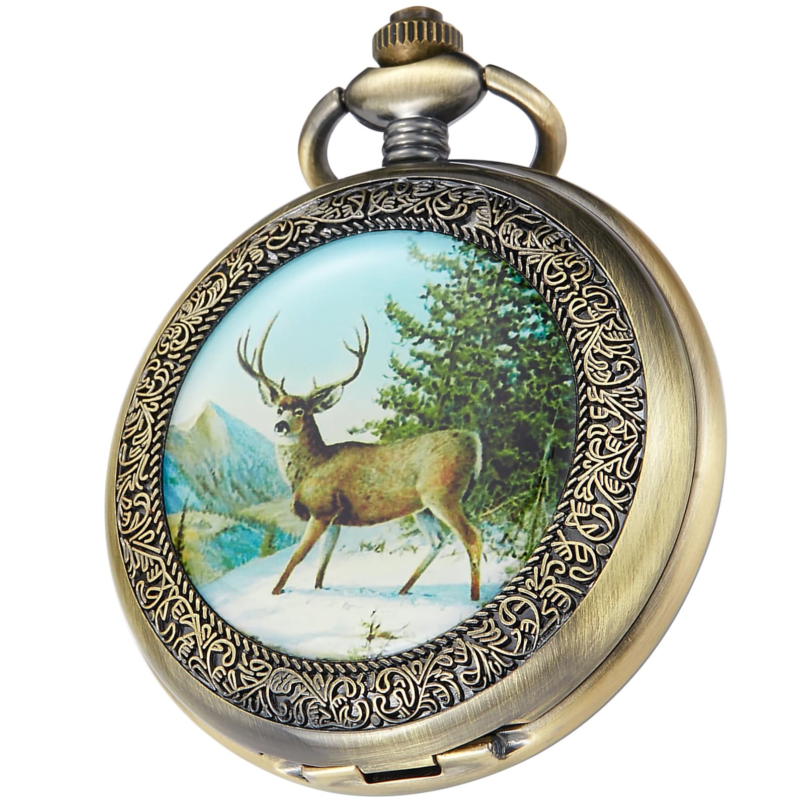 Tiong Mechanische Hand Wickeln London Taschenuhr Vintage Bronze Hirsch Fall Roman Ziffer Herren Taschenuhren