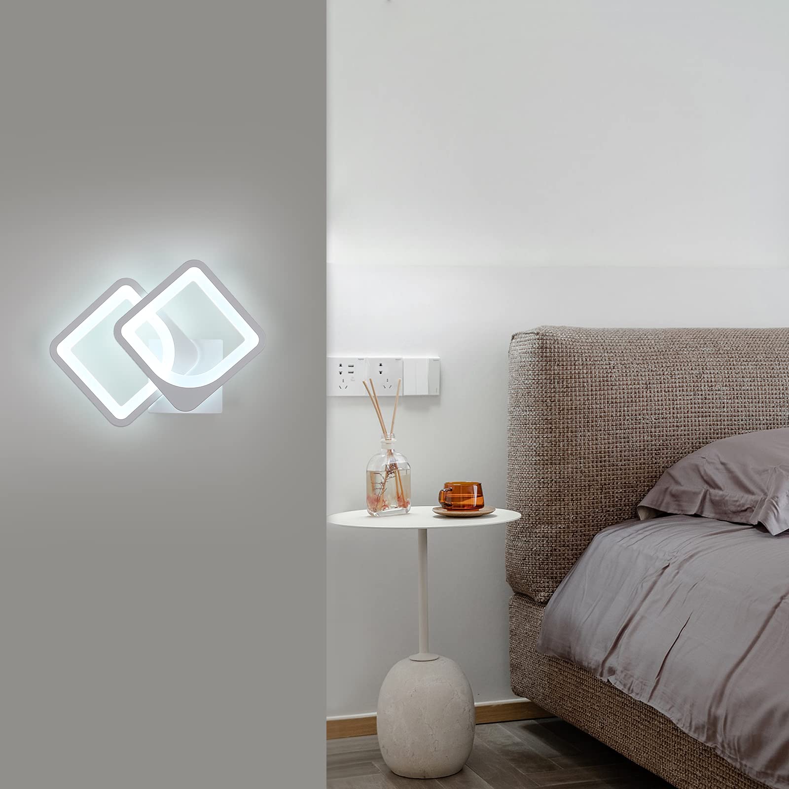 Tealight Applique da parete interno 24W, Lampada da Parete Moderno, Bianco Freddo, 6000K 2400lm, LED Lampada a Muro forma trasformabile per camera da letto, soggiorno, corridoio