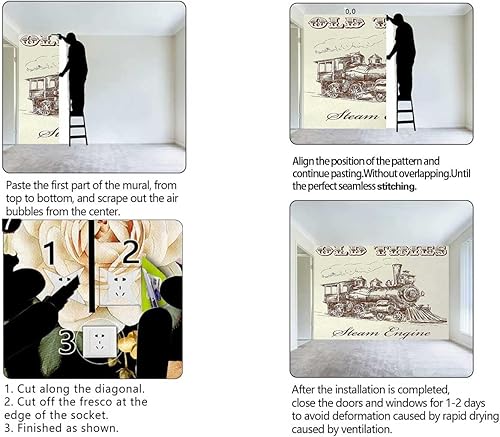 Miniatura 4 de ZYMECH Papel tapiz personalizable con motor de vapor, diseño de granja, apto para bricolaje, 59 pulgadas de ancho x 59 pulgadas de alto