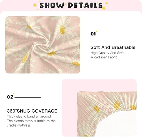 Miniatura 5 de Sábana bajera ajustable para cuna para niños y niñas con patrón de margaritas para colchones estándar de cuna y cama infantil acogedora suave y