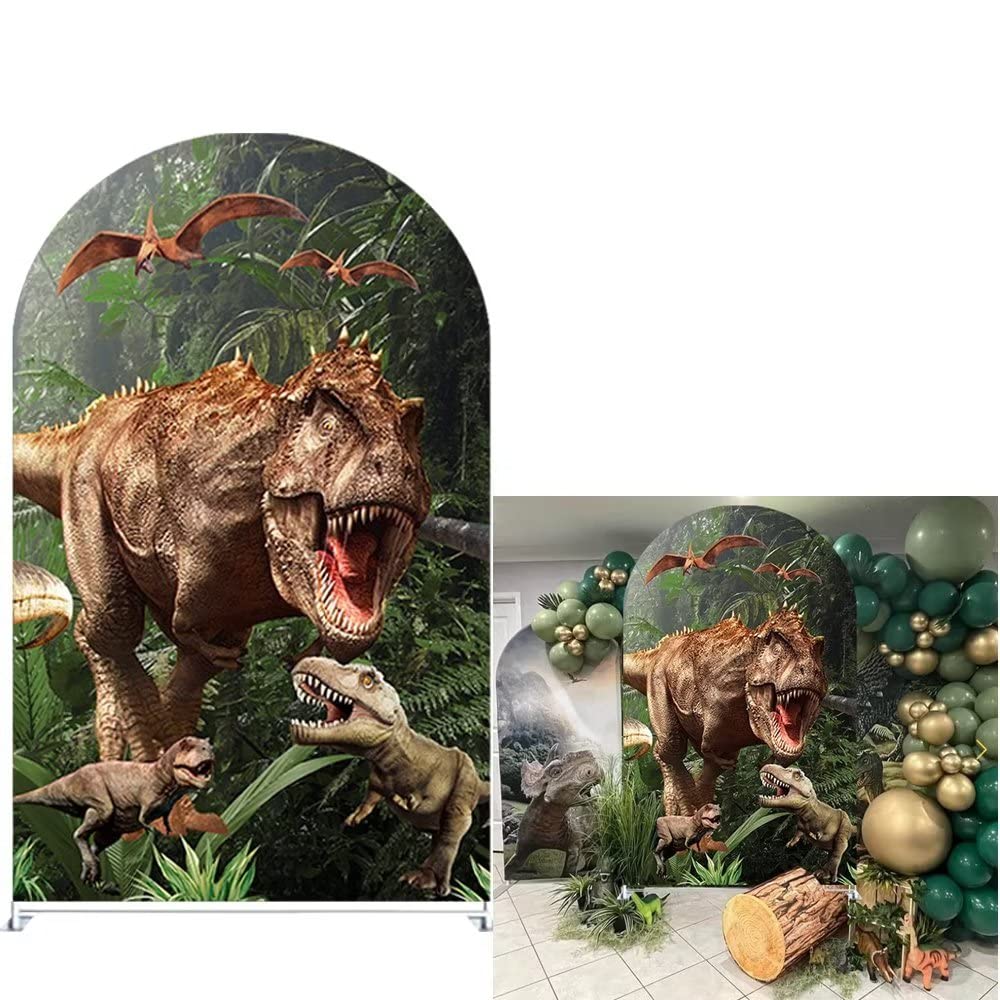NIVIUS PHOTO Dinosaur Arched Backdrop 2.5x6ft Arch Wall Covers Stretchy Photography Background for Birthday Party Decoration