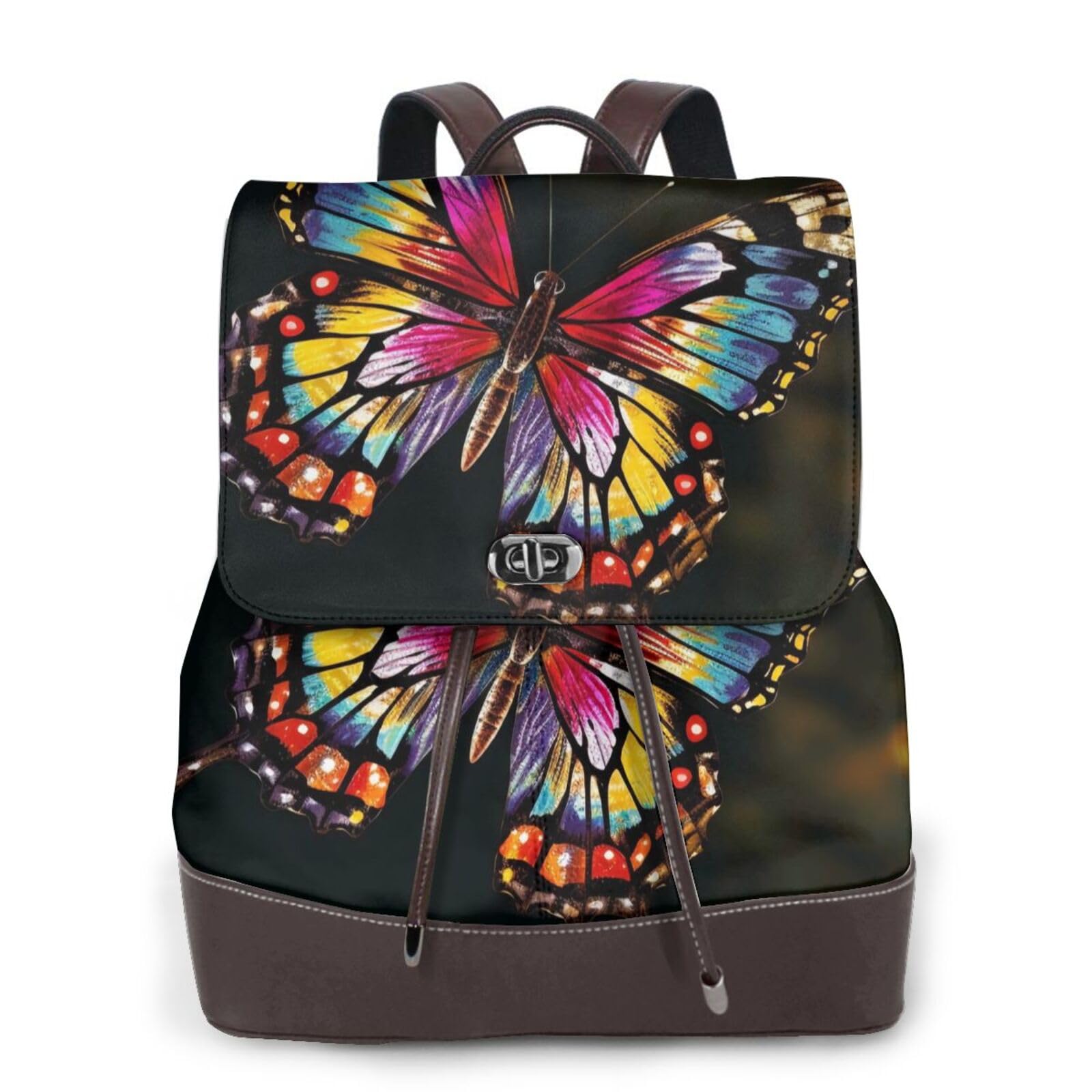 colorful butterfly Print Women Backpack Large Capacity PU Leather Diaper Bag Casual Daypack for School Travel Work