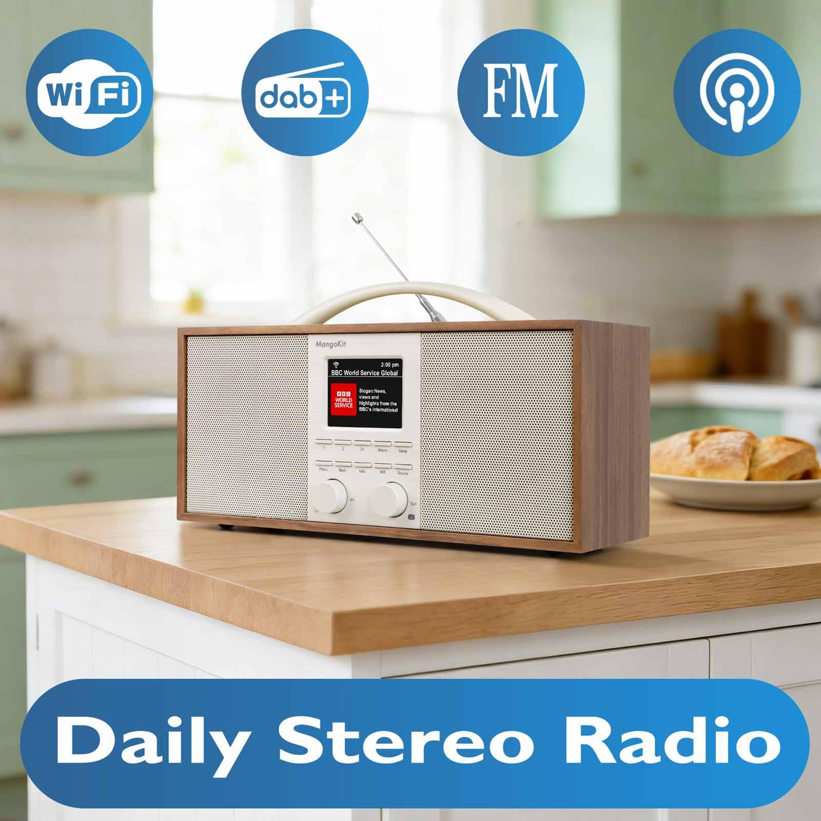 SR40 Radio por Internet Recargable con Bluetooth,Podcast Player-Radio Dab/Dab+ y FM estéreo, batería 10+ Horas, Sonido Real 2.0, 150 presintonías, Radio Despertador, Madera de Primera Calidad